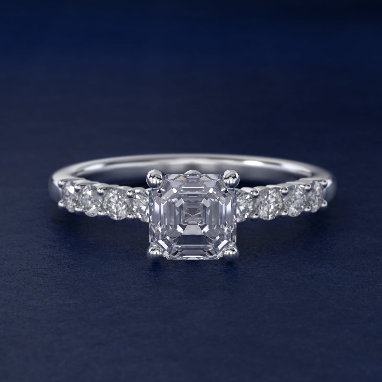 Prong Set Side Stone Diamond Engagement Ring In Platinum By James Allen - Asscher Center