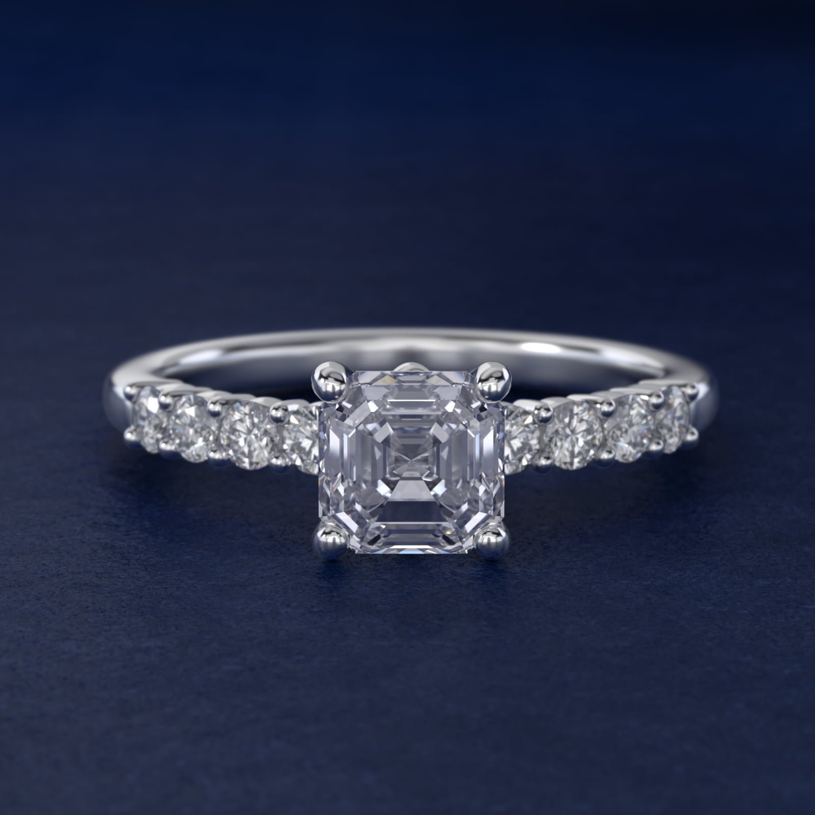 Prong Set Side Stone Diamond Engagement Ring In Platinum By James Allen - Asscher Center