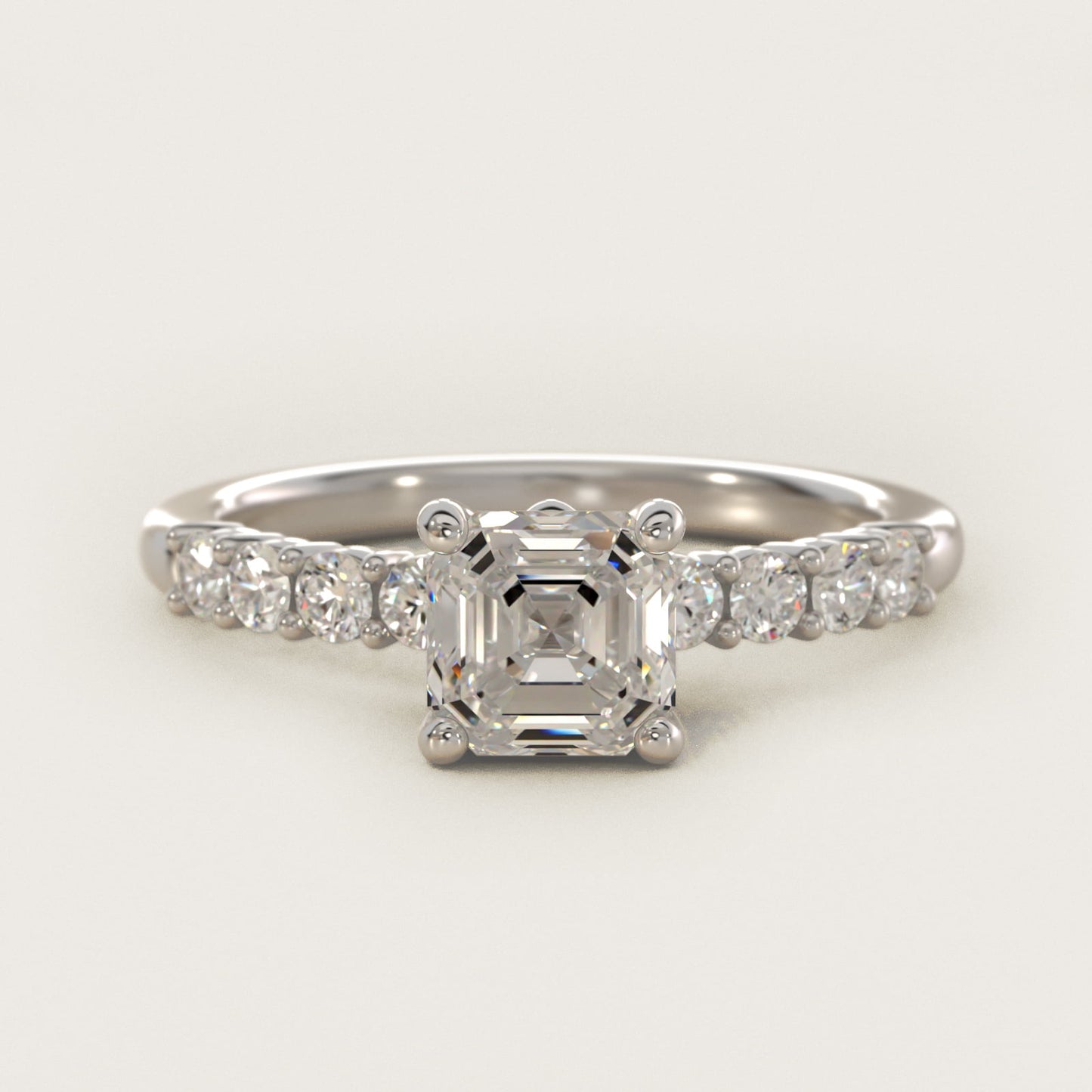 Prong Set Side Stone Diamond Engagement Ring In Platinum By James Allen - Asscher Center