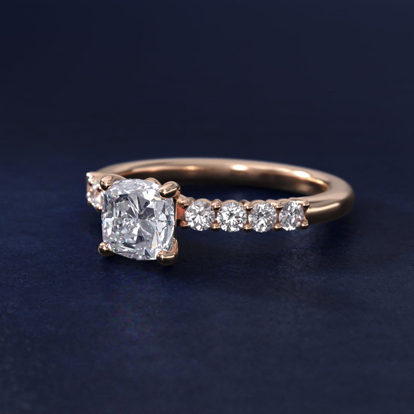 Prong Set Side Stone Diamond Engagement Ring In 18k Rose Gold By James Allen - Cushion Center