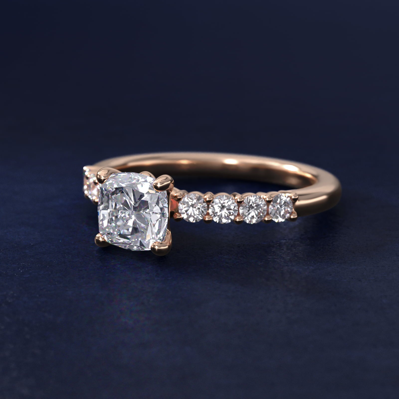Prong Set Side Stone Diamond Engagement Ring In 18k Rose Gold By James Allen - Cushion Center