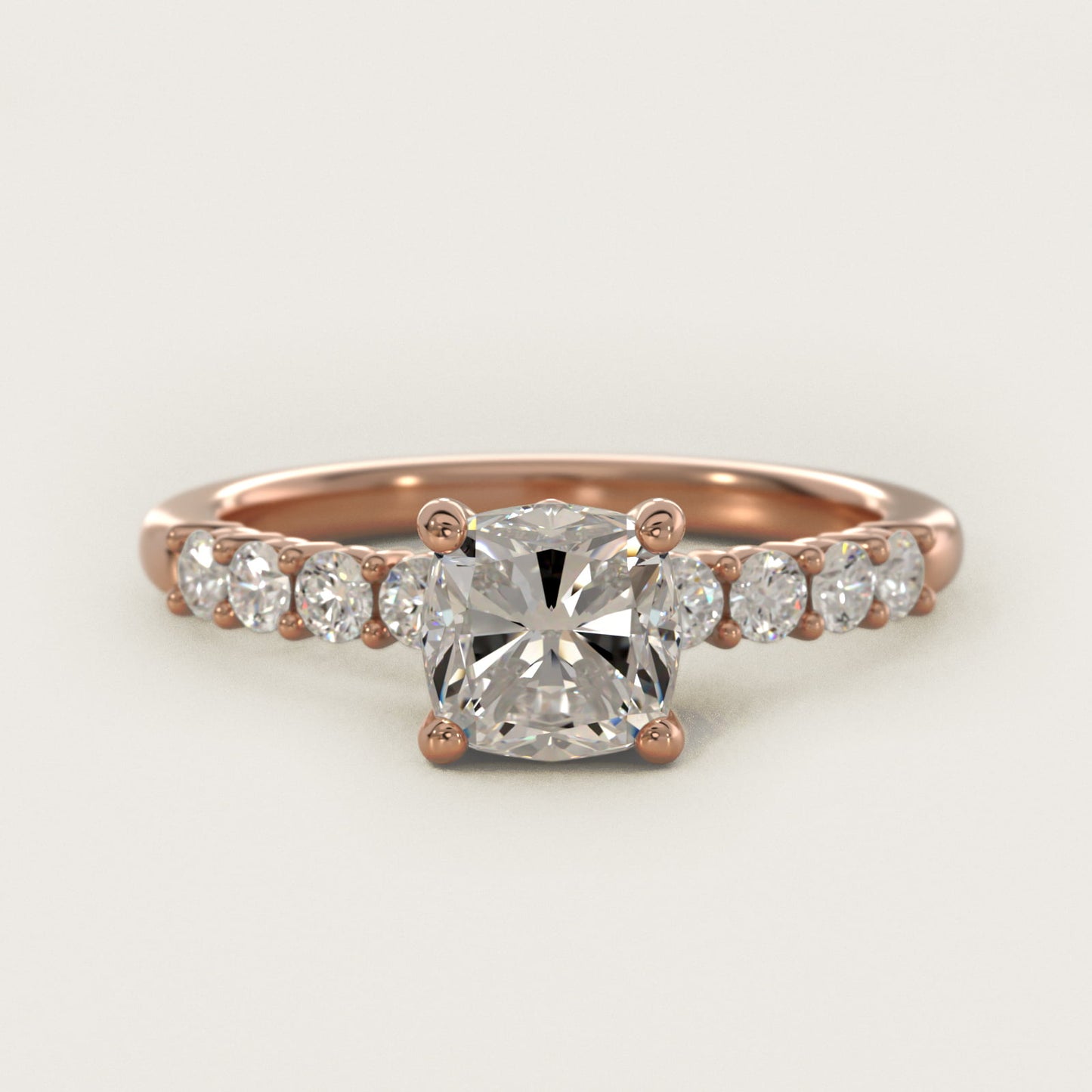 Prong Set Side Stone Diamond Engagement Ring In 18k Rose Gold By James Allen - Cushion Center