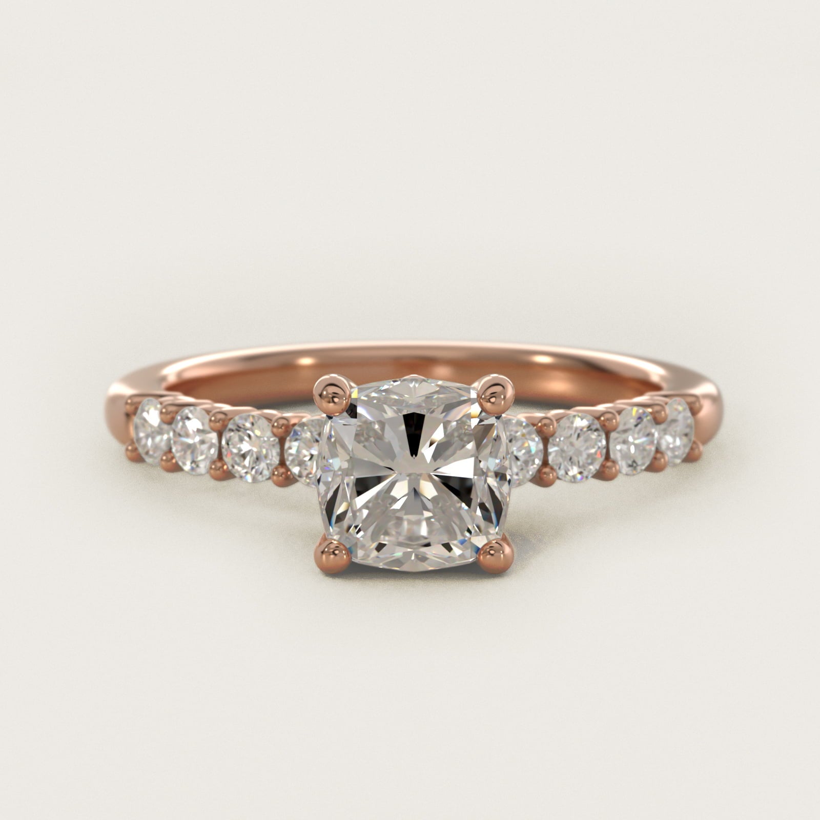 Prong Set Side Stone Diamond Engagement Ring In 18k Rose Gold By James Allen - Cushion Center