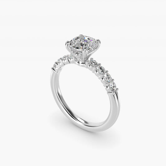 Prong Set Side Stone Diamond Engagement Ring In 14K White Gold By James Allen - Cushion Center