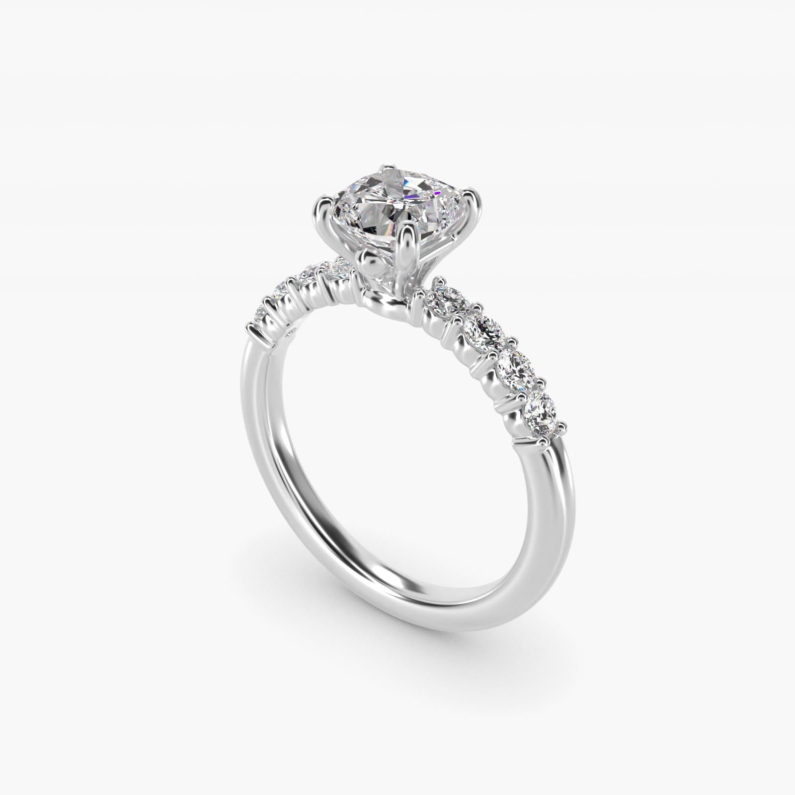 Prong Set Side Stone Diamond Engagement Ring In 18k White Gold By James Allen - Cushion Center