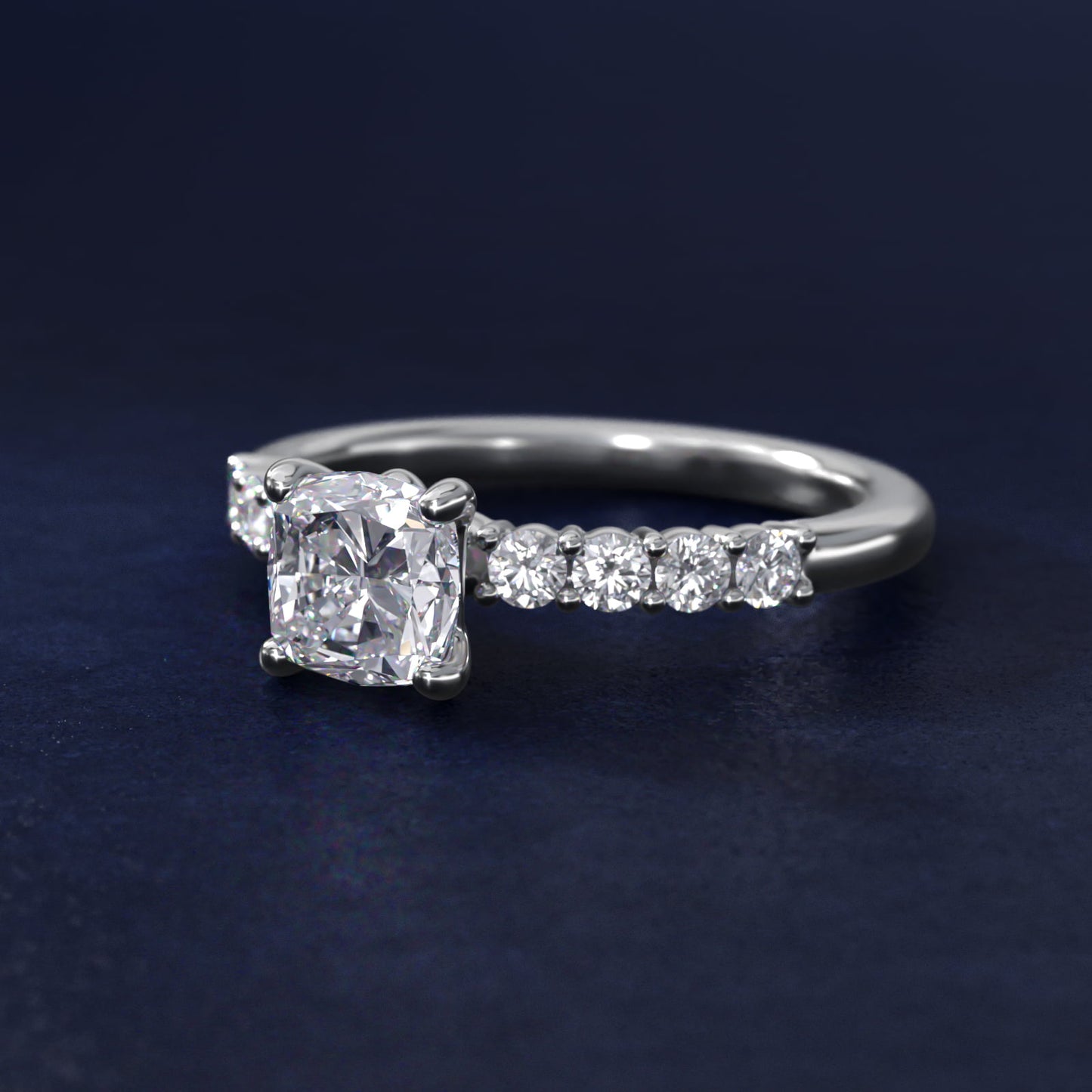 Prong Set Side Stone Diamond Engagement Ring In 18k White Gold By James Allen - Cushion Center