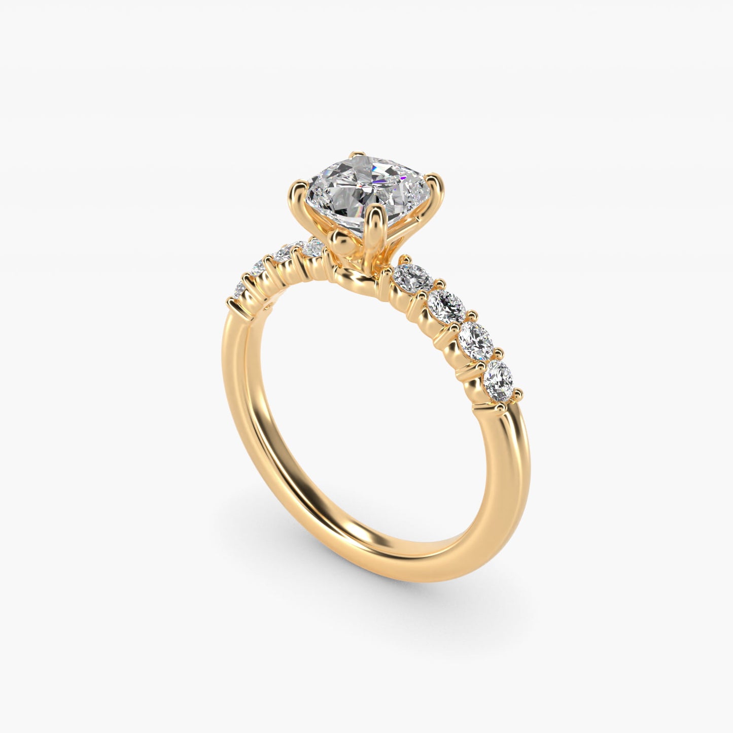 Prong Set Side Stone Diamond Engagement Ring In 14K Yellow Gold By James Allen - Cushion Center