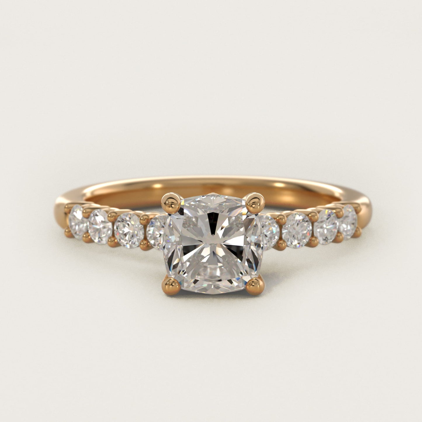 Prong Set Side Stone Diamond Engagement Ring In 18k Yellow Gold By James Allen - Cushion Center