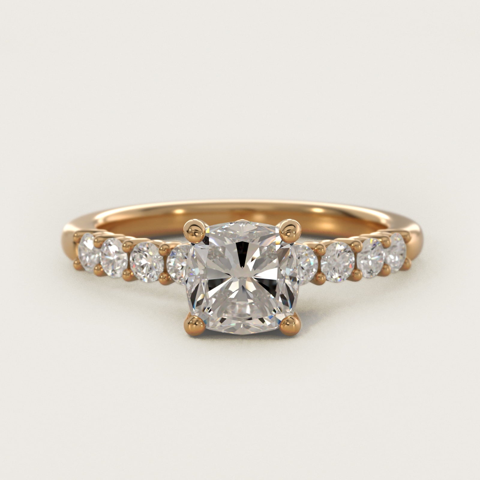 Prong Set Side Stone Diamond Engagement Ring In 18k Yellow Gold By James Allen - Cushion Center