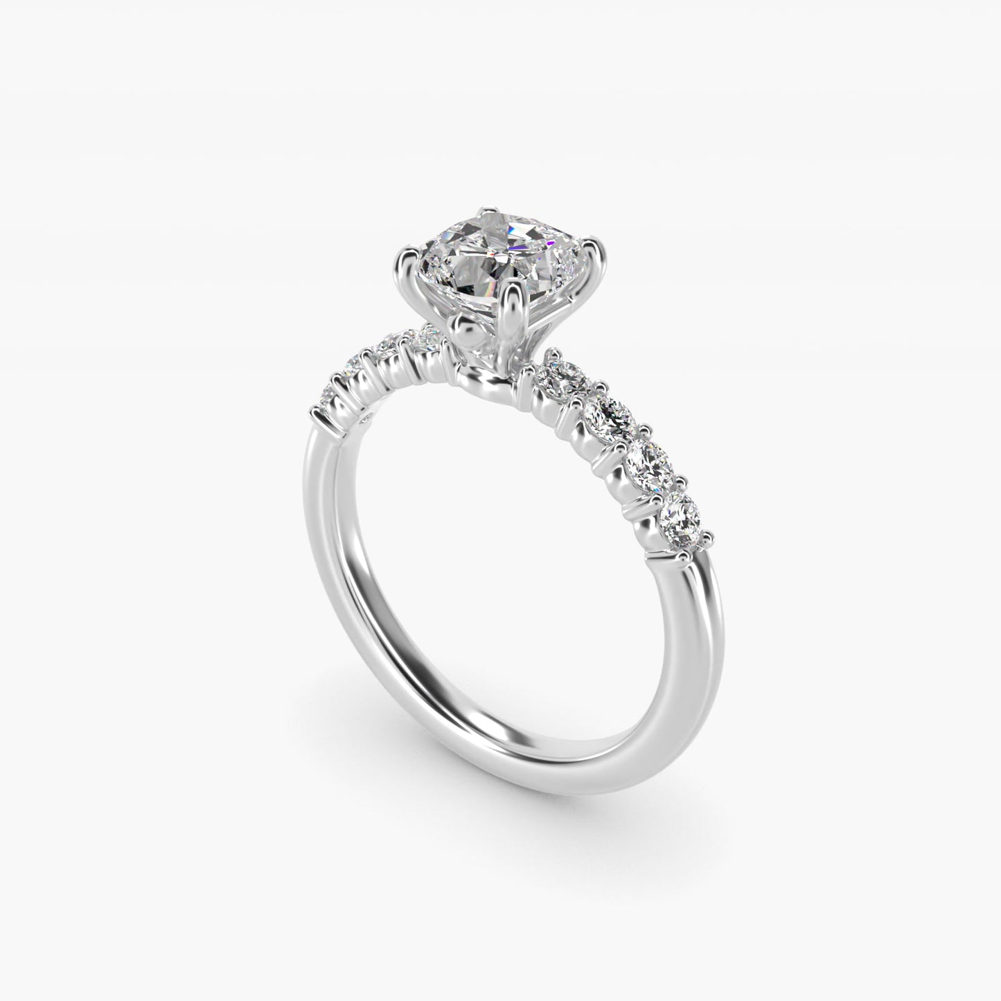 Prong Set Side Stone Diamond Engagement Ring In Platinum By James Allen - Cushion Center