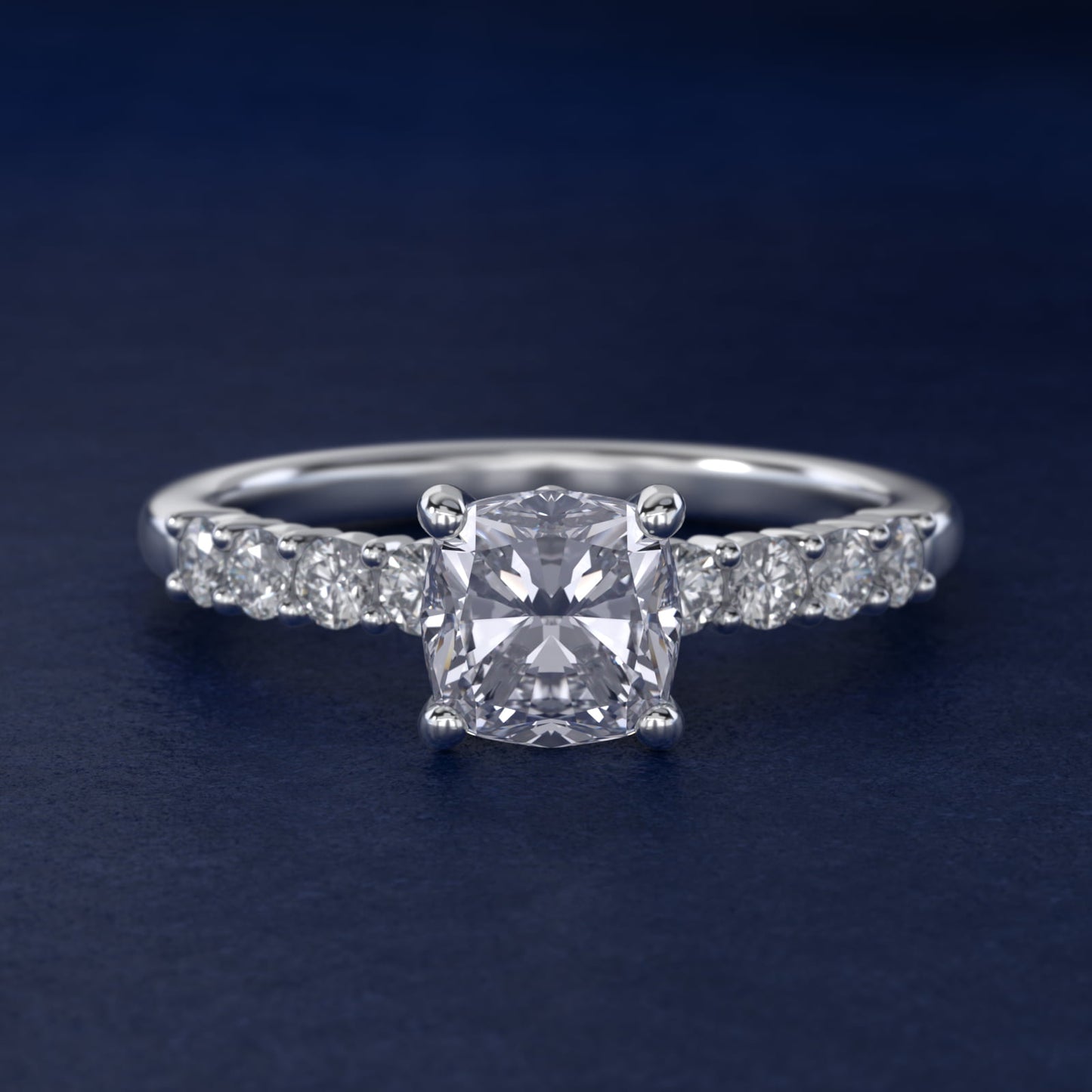 Prong Set Side Stone Diamond Engagement Ring In Platinum By James Allen - Cushion Center