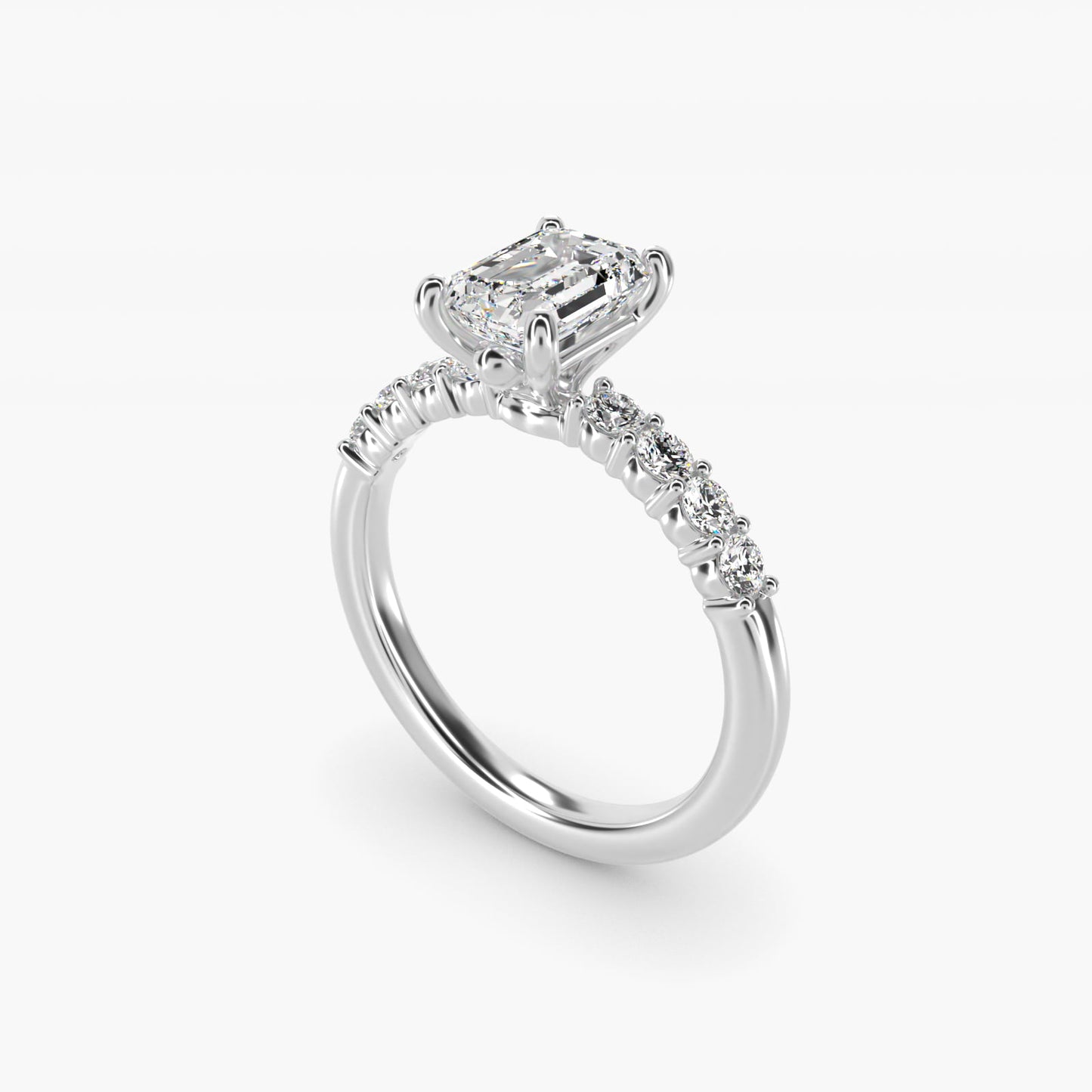 Prong Set Side Stone Diamond Engagement Ring In 14K White Gold By James Allen - Emerald Center