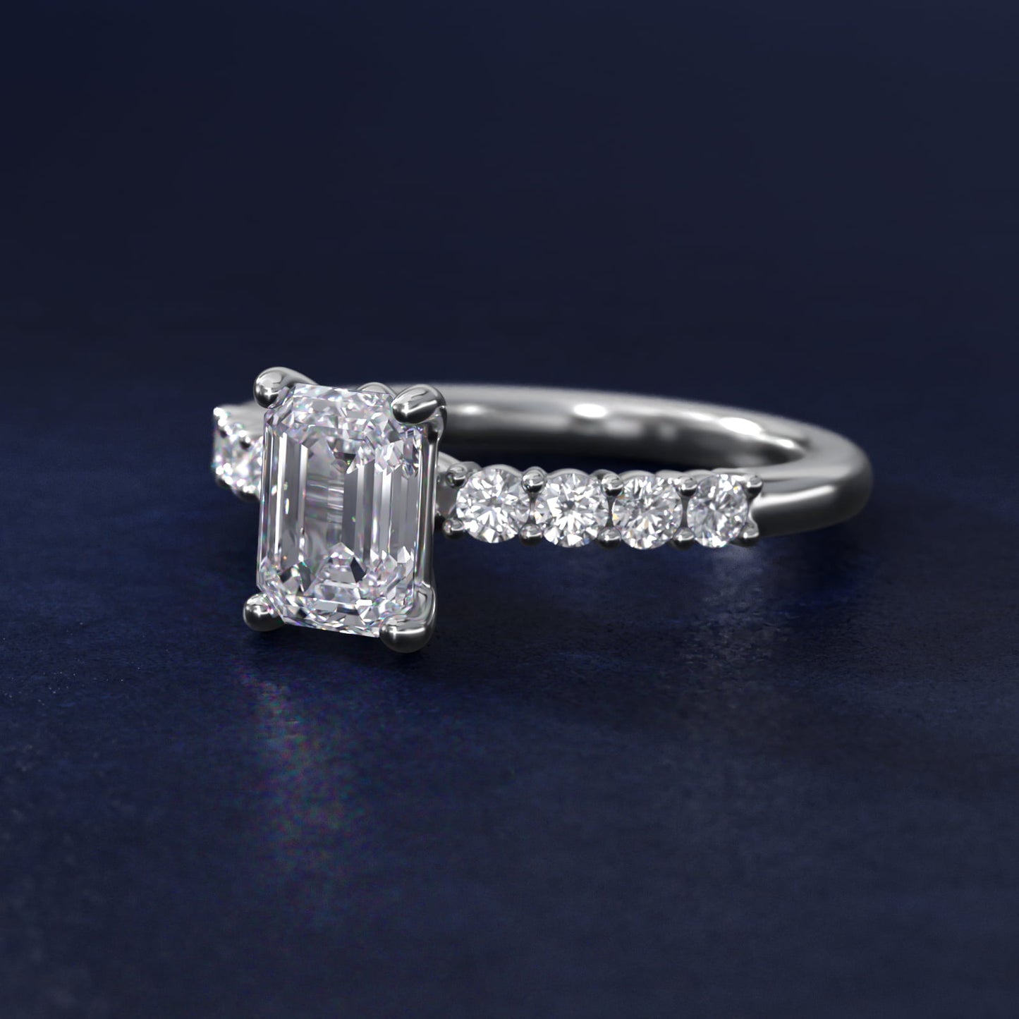 Prong Set Side Stone Diamond Engagement Ring In 18k White Gold By James Allen - Emerald Center