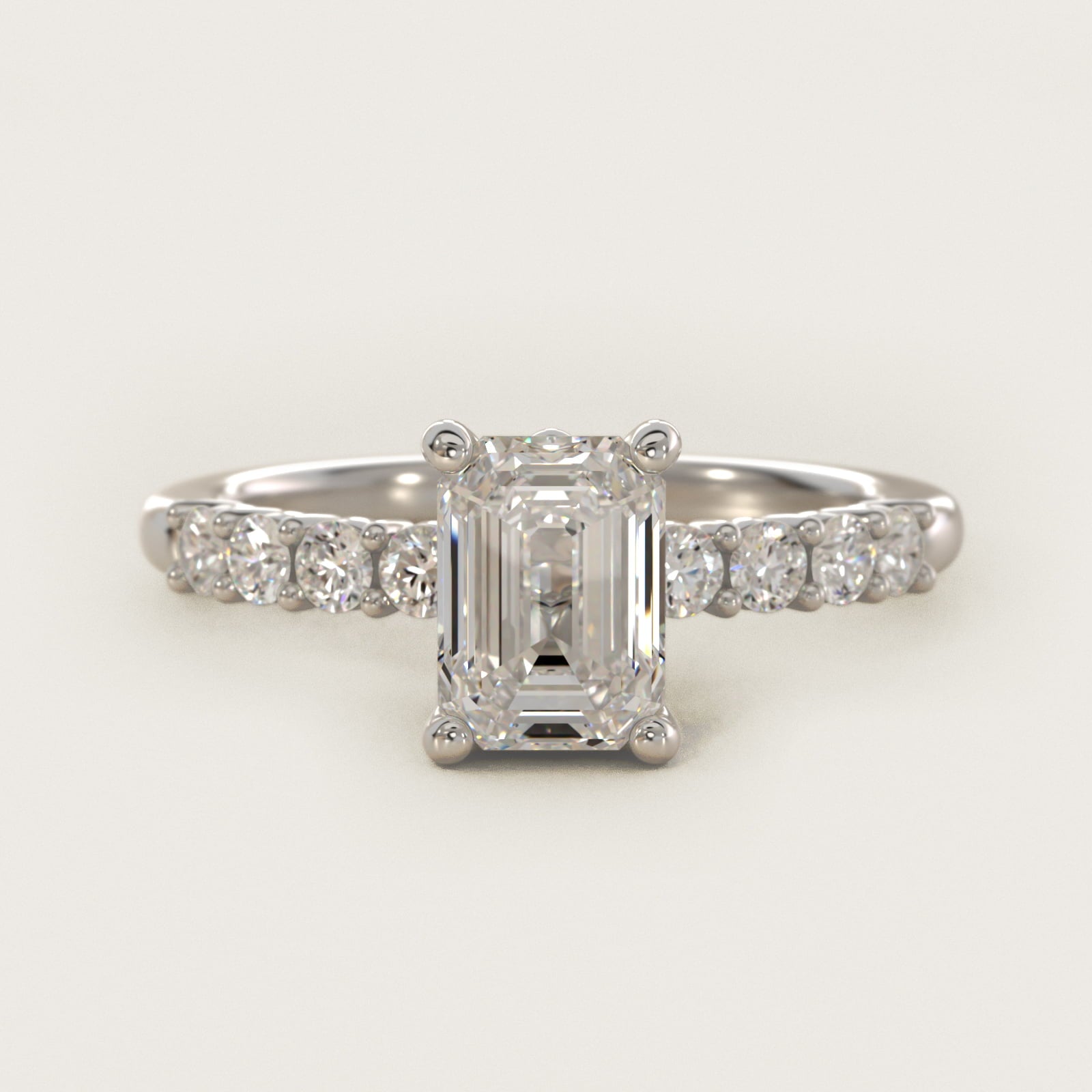 Prong Set Side Stone Diamond Engagement Ring In 14K White Gold By James Allen - Emerald Center