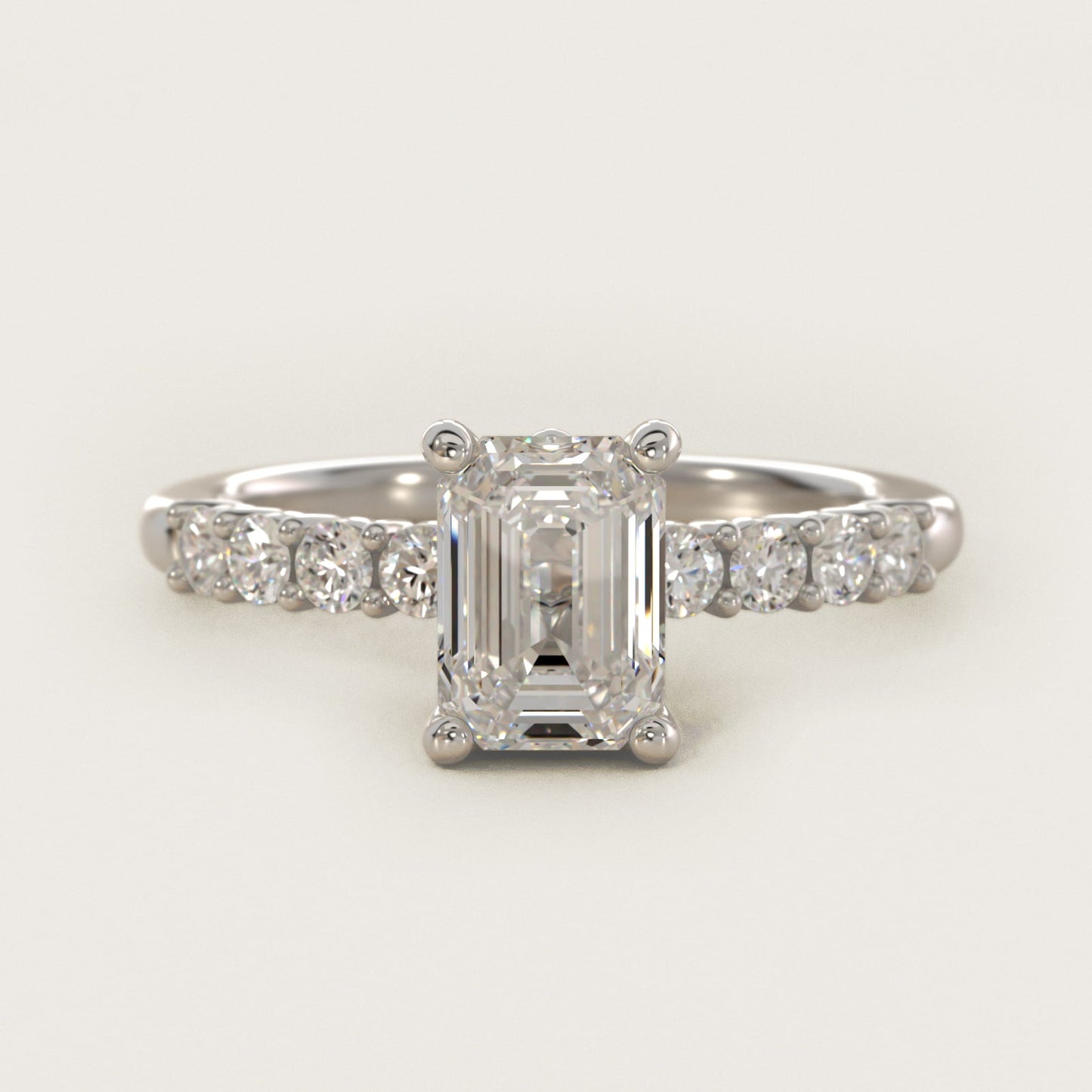 Prong Set Side Stone Diamond Engagement Ring In 18k White Gold By James Allen - Emerald Center