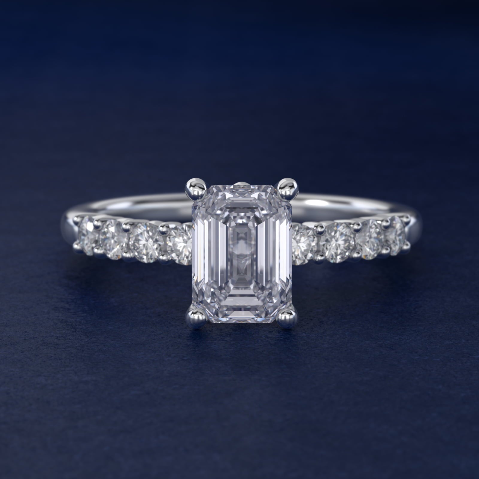 Prong Set Side Stone Diamond Engagement Ring In Platinum By James Allen - Emerald Center