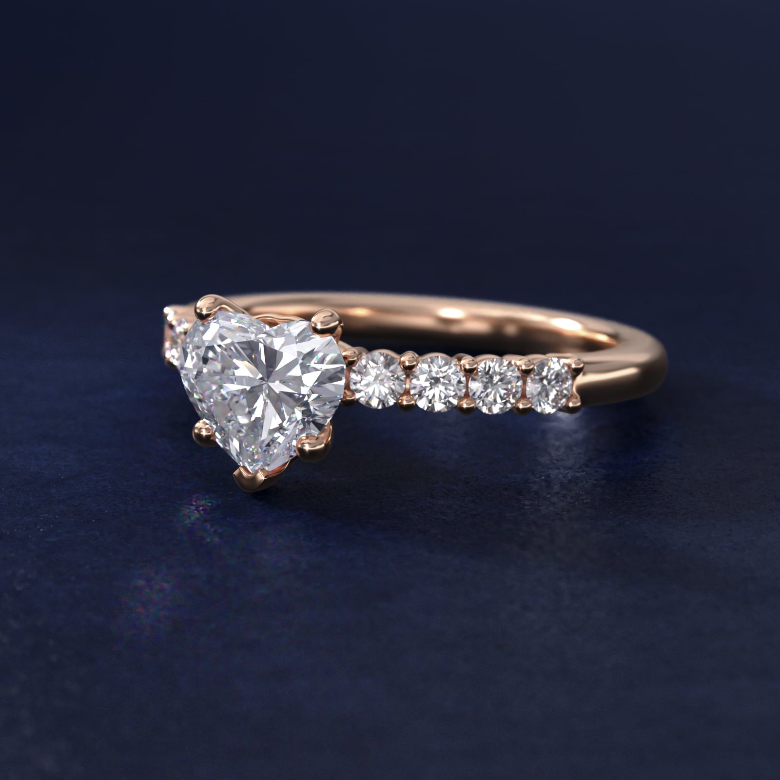 Prong Set Side Stone Diamond Engagement Ring In 18k Rose Gold By James Allen - Heart Center