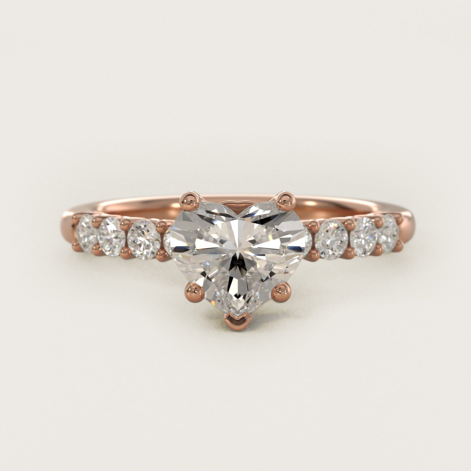 Prong Set Side Stone Diamond Engagement Ring In 18k Rose Gold By James Allen - Heart Center