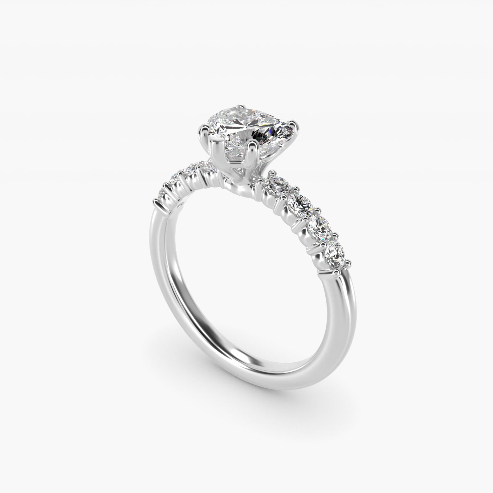 Prong Set Side Stone Diamond Engagement Ring In 18k White Gold By James Allen - Heart Center
