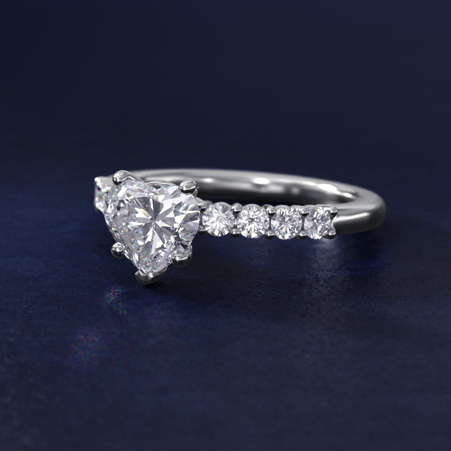 Prong Set Side Stone Diamond Engagement Ring In 18k White Gold By James Allen - Heart Center