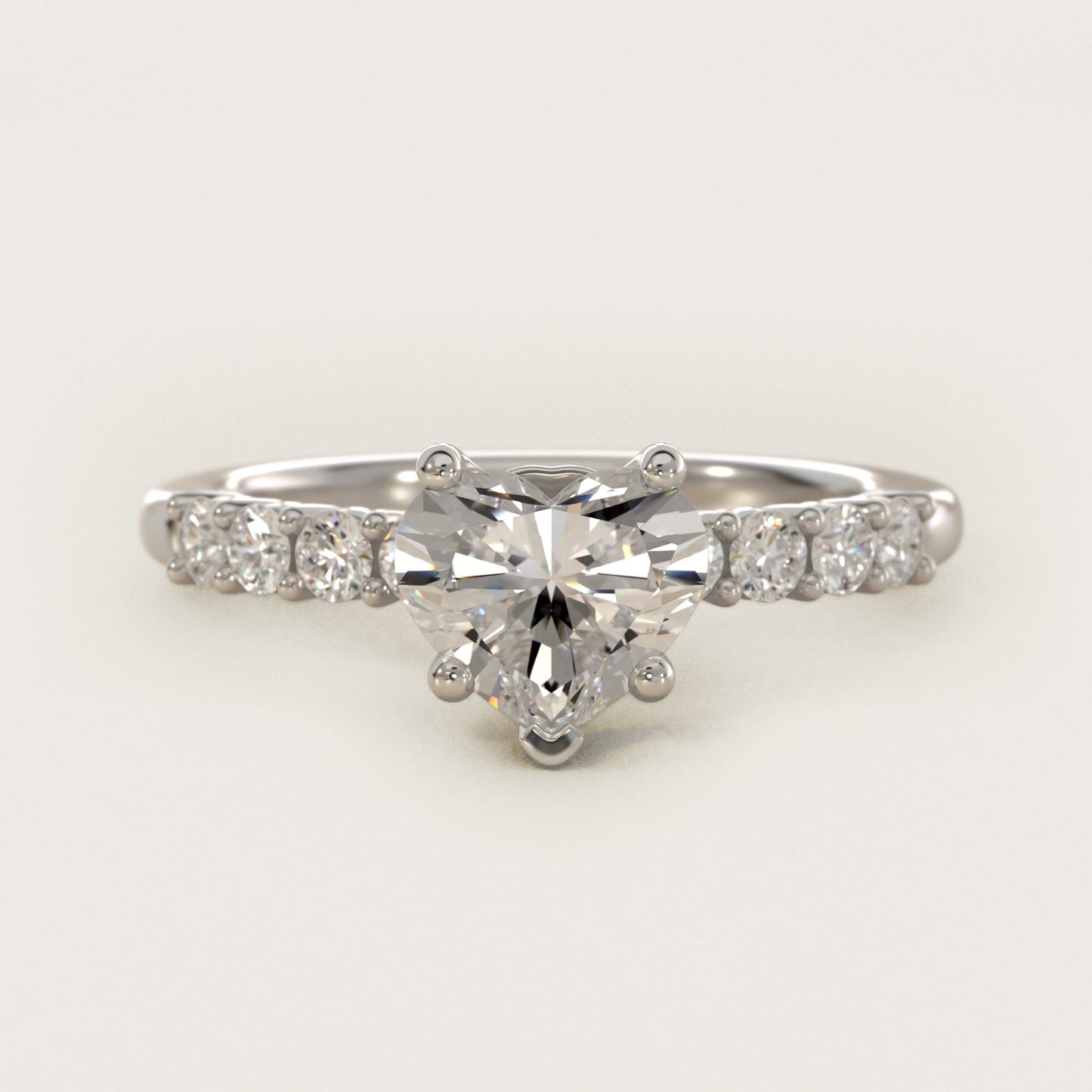 Prong Set Side Stone Diamond Engagement Ring In Platinum By James Allen - Heart Center