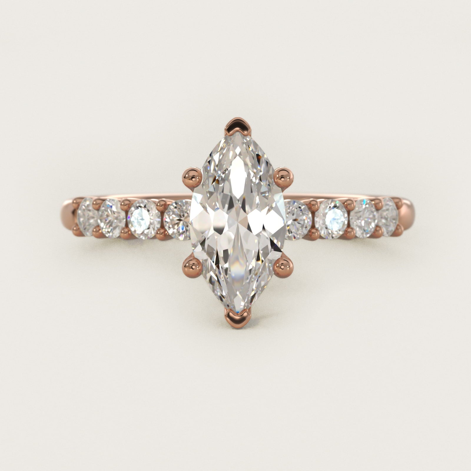 Prong Set Side Stone Diamond Engagement Ring In 14K Rose Gold By James Allen - Marquise Center