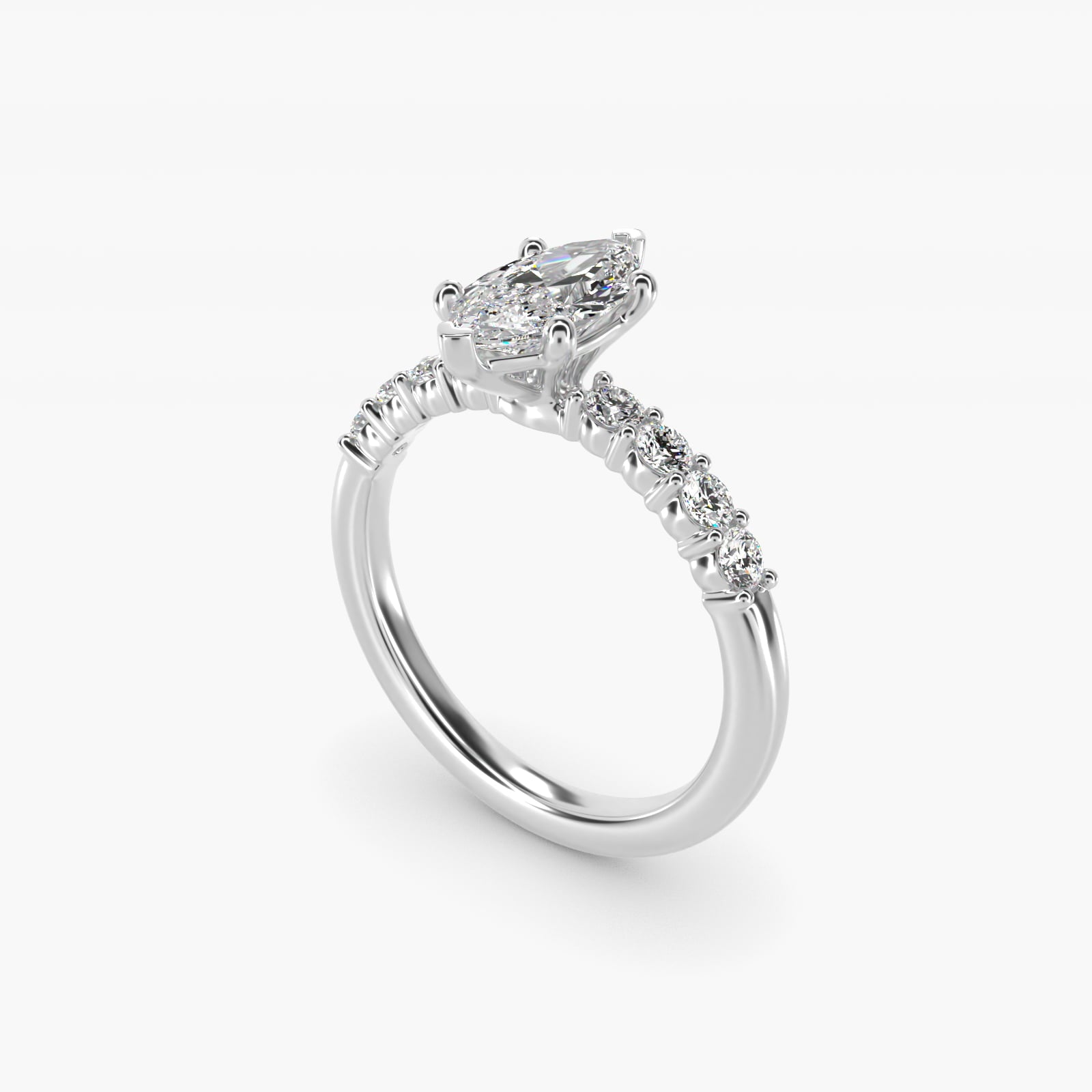 Prong Set Side Stone Diamond Engagement Ring In 14K White Gold By James Allen - Marquise Center