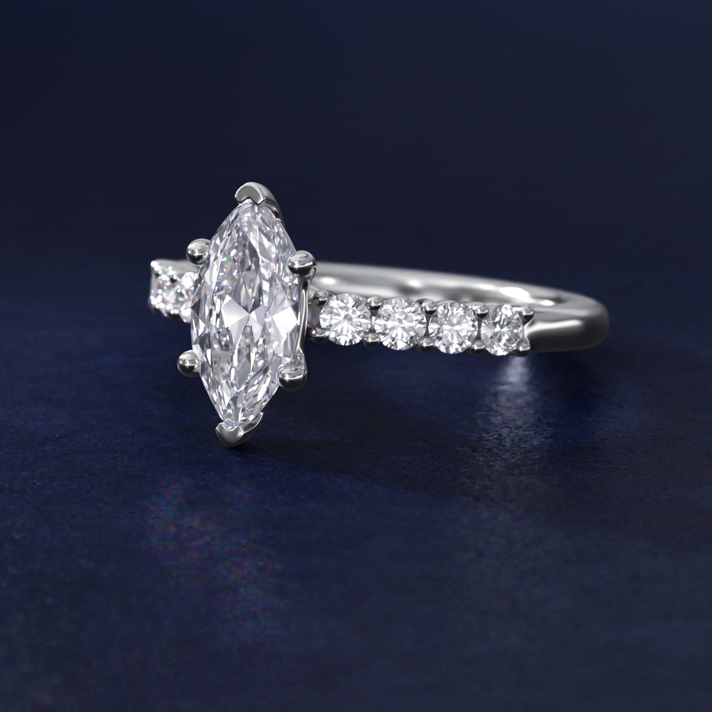 Prong Set Side Stone Diamond Engagement Ring In 18k White Gold By James Allen - Marquise Center