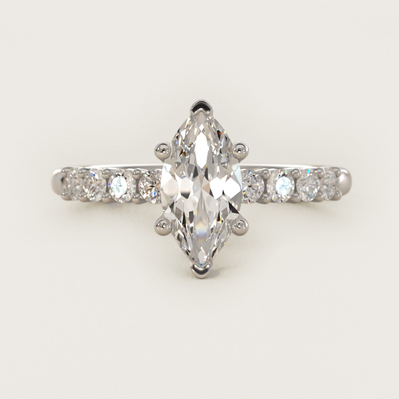 Prong Set Side Stone Diamond Engagement Ring In 14K White Gold By James Allen - Marquise Center