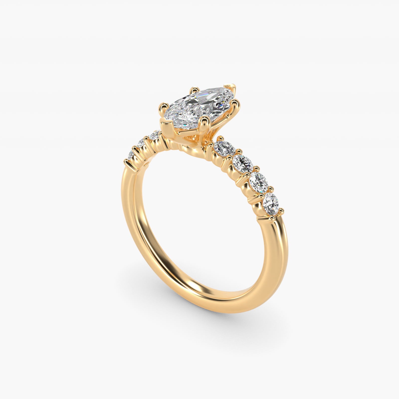 Prong Set Side Stone Diamond Engagement Ring In 18k Yellow Gold By James Allen - Marquise Center