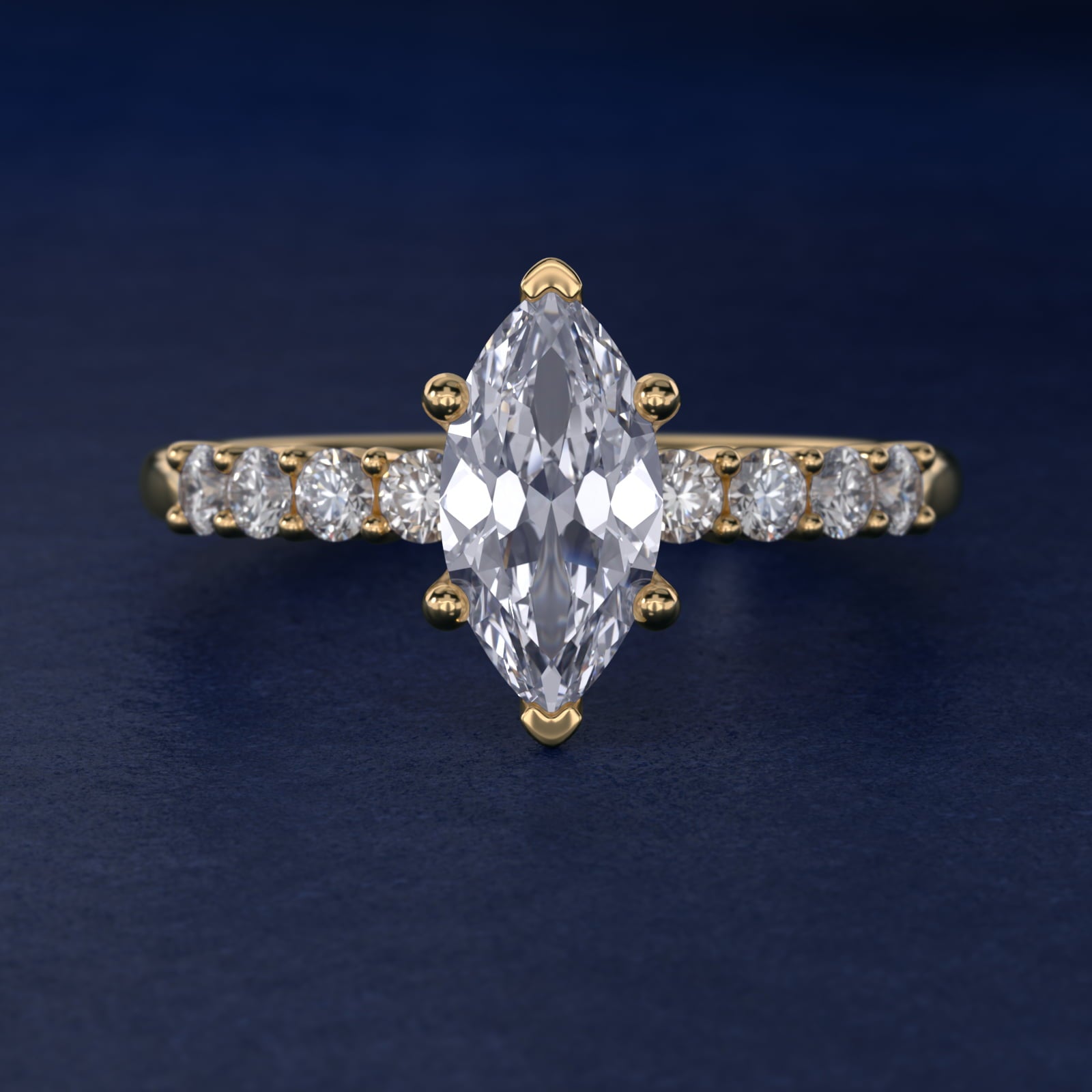 Prong Set Side Stone Diamond Engagement Ring In 18k Yellow Gold By James Allen - Marquise Center