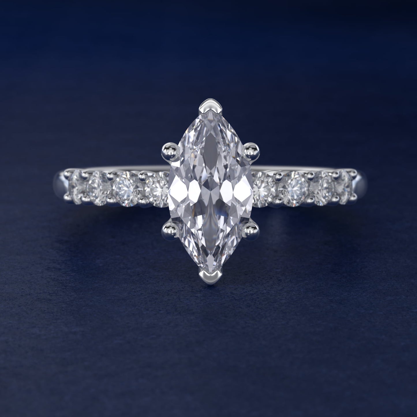 Prong Set Side Stone Diamond Engagement Ring In Platinum By James Allen - Marquise Center