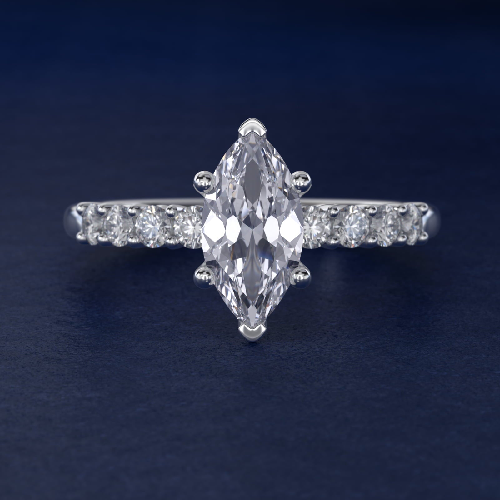 Prong Set Side Stone Diamond Engagement Ring In Platinum By James Allen - Marquise Center