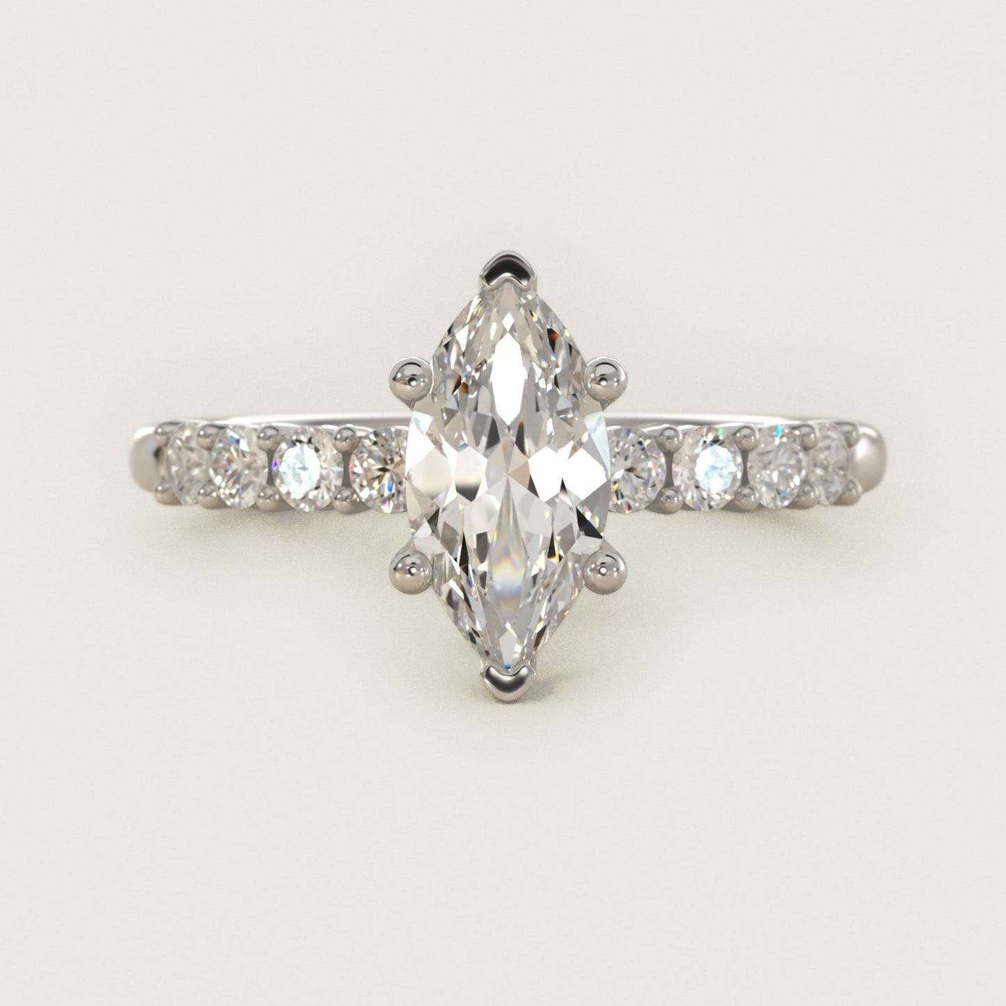Prong Set Side Stone Diamond Engagement Ring In Platinum By James Allen - Marquise Center