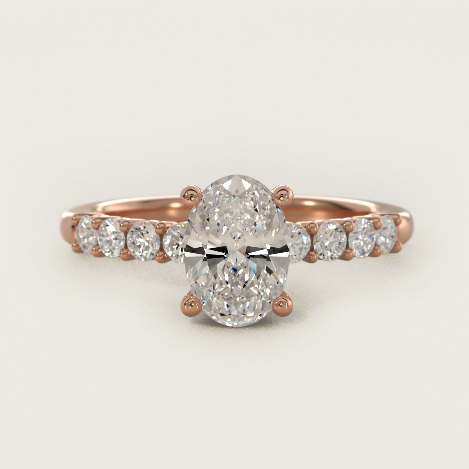 Prong Set Side Stone Diamond Engagement Ring In 14K Rose Gold By James Allen - Oval Center