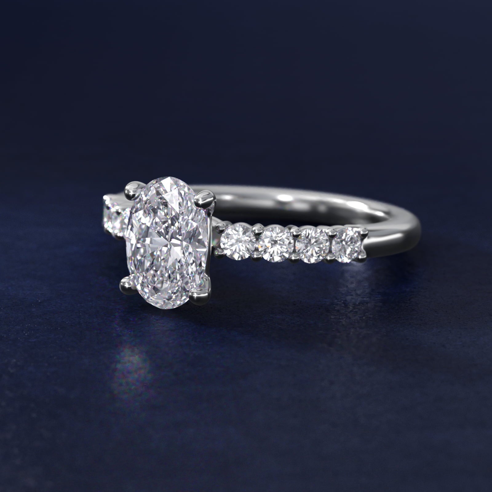 Prong Set Side Stone Diamond Engagement Ring In 18k White Gold By James Allen - Oval Center