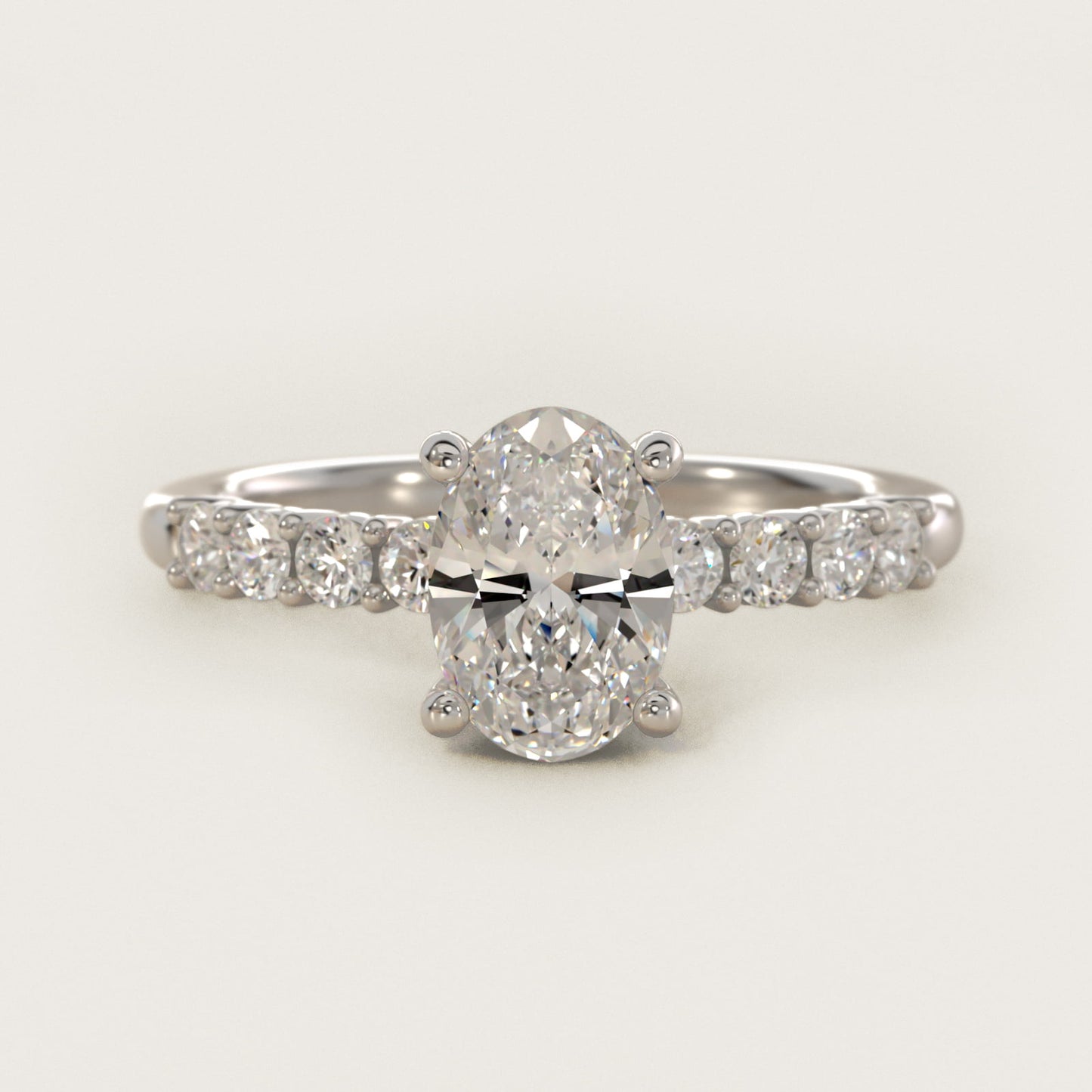 Prong Set Side Stone Diamond Engagement Ring In 18k White Gold By James Allen - Oval Center