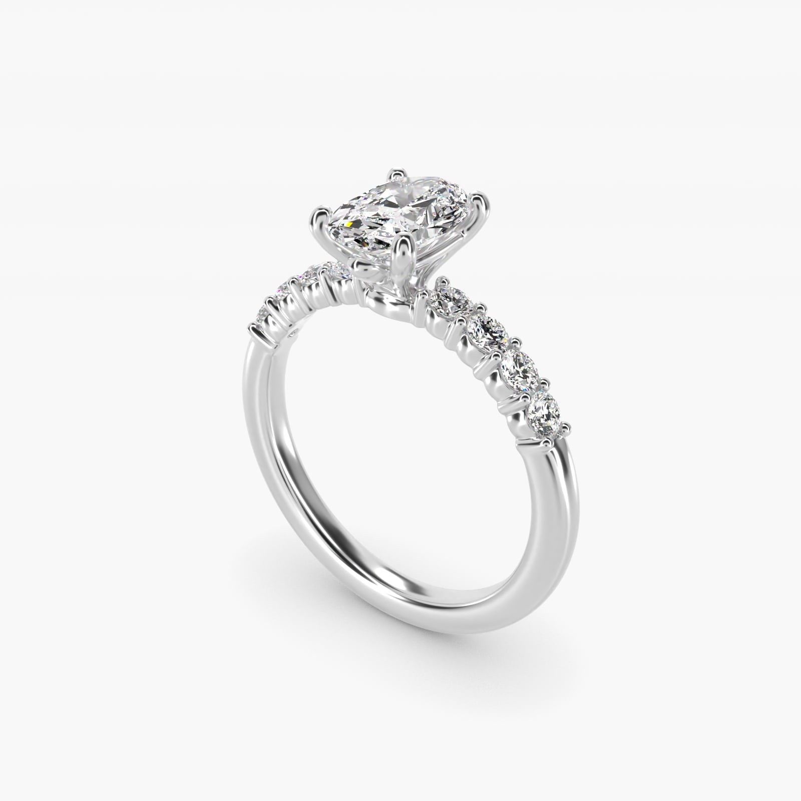 Prong Set Side Stone Diamond Engagement Ring In Platinum By James Allen - Oval Center