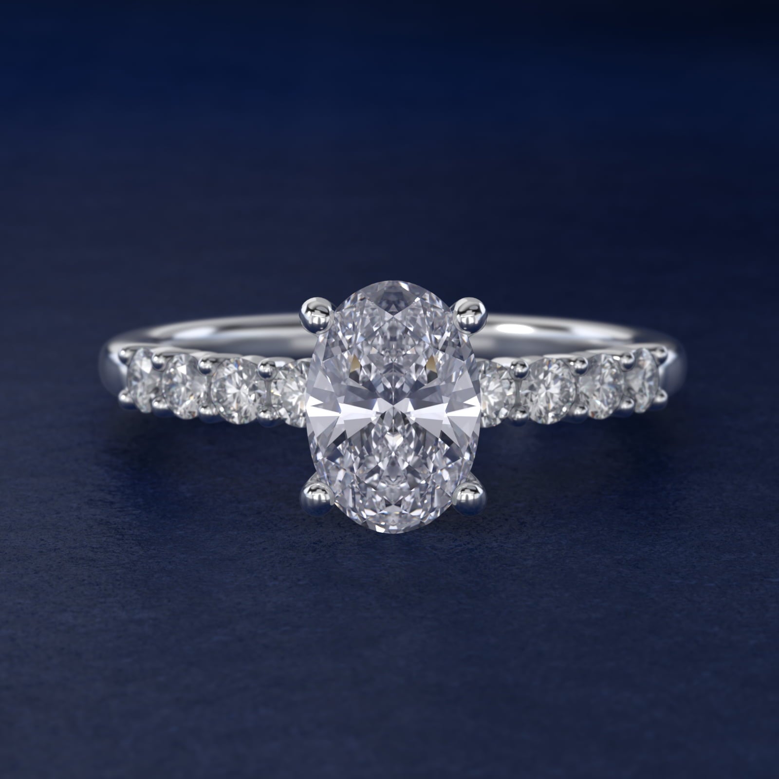 Prong Set Side Stone Diamond Engagement Ring In Platinum By James Allen - Oval Center