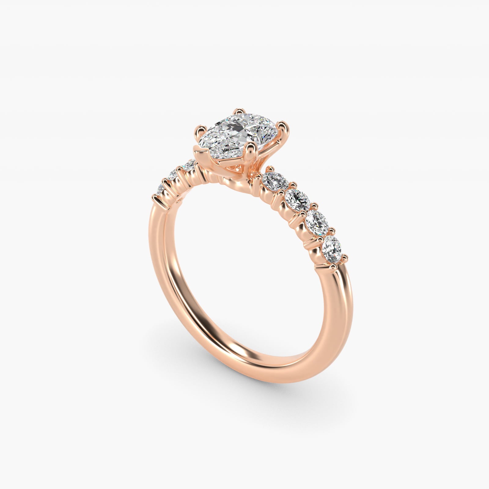 Prong Set Side Stone Diamond Engagement Ring In 14K Rose Gold By James Allen - Pear Center