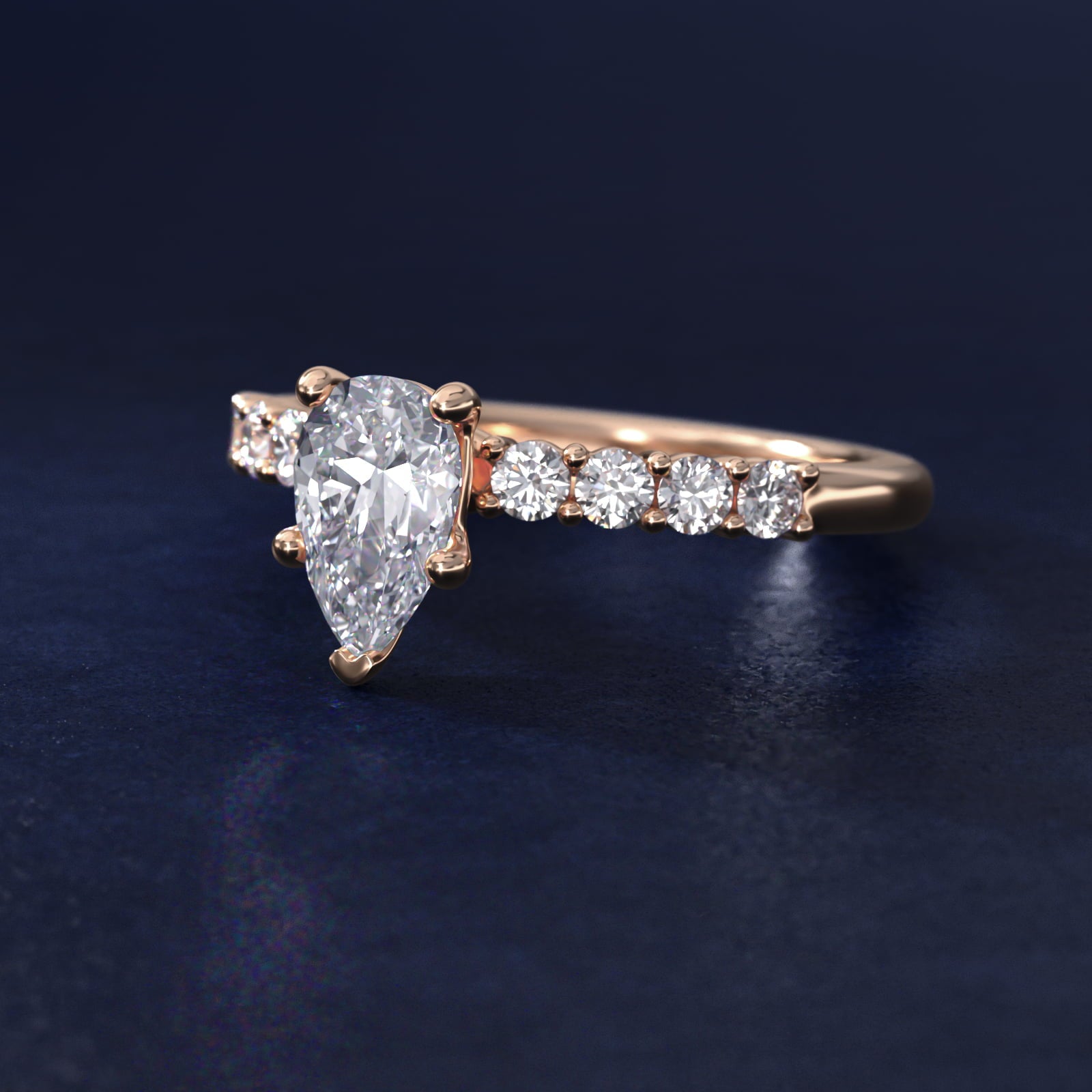 Prong Set Side Stone Diamond Engagement Ring In 18k Rose Gold By James Allen - Pear Center
