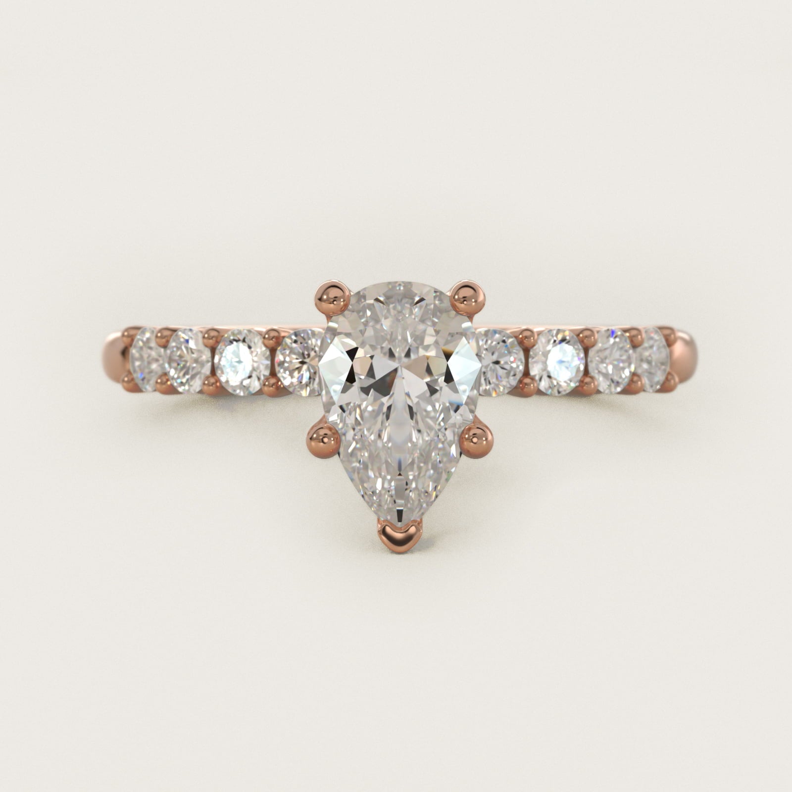Prong Set Side Stone Diamond Engagement Ring In 18k Rose Gold By James Allen - Pear Center