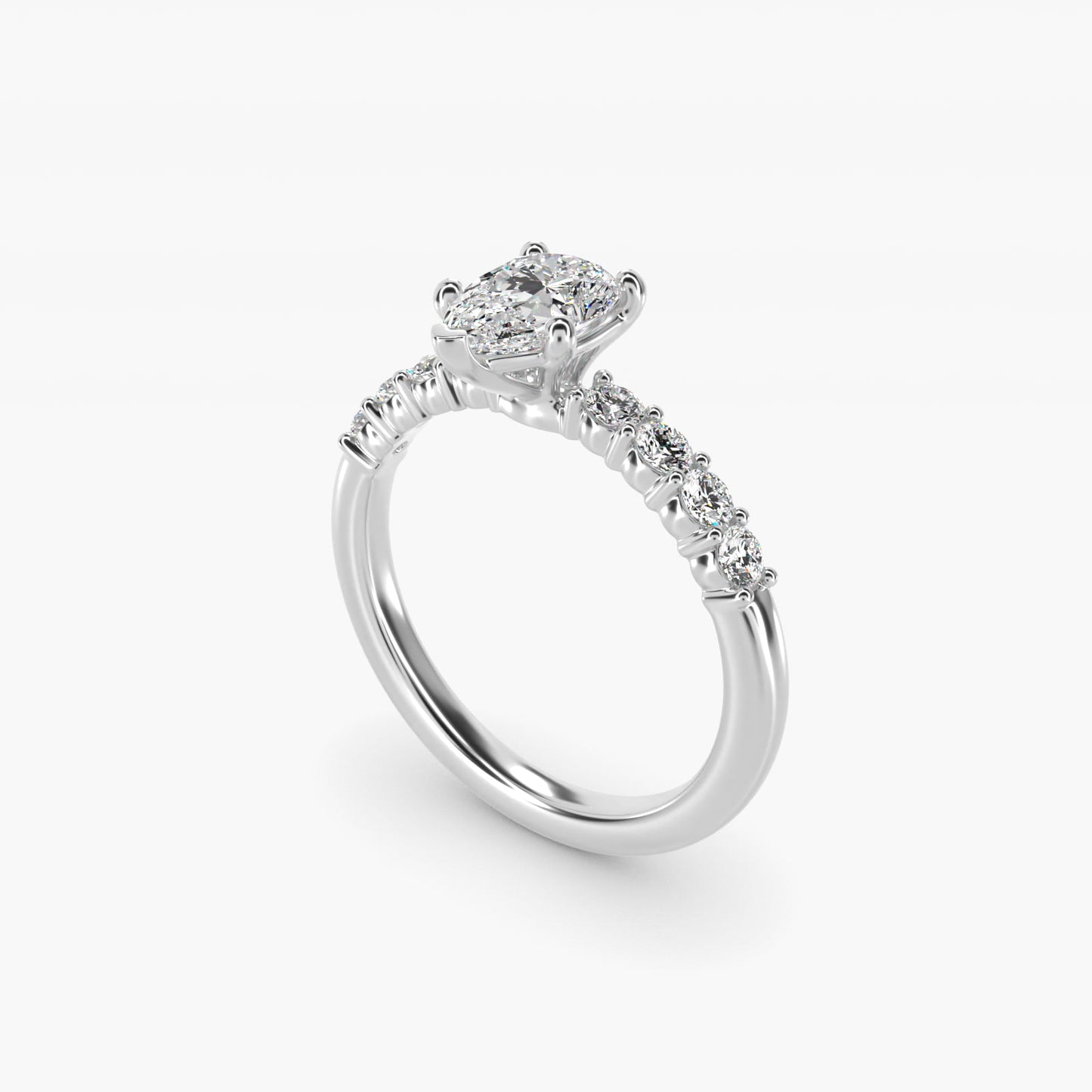Prong Set Side Stone Diamond Engagement Ring In 14K White Gold By James Allen - Pear Center