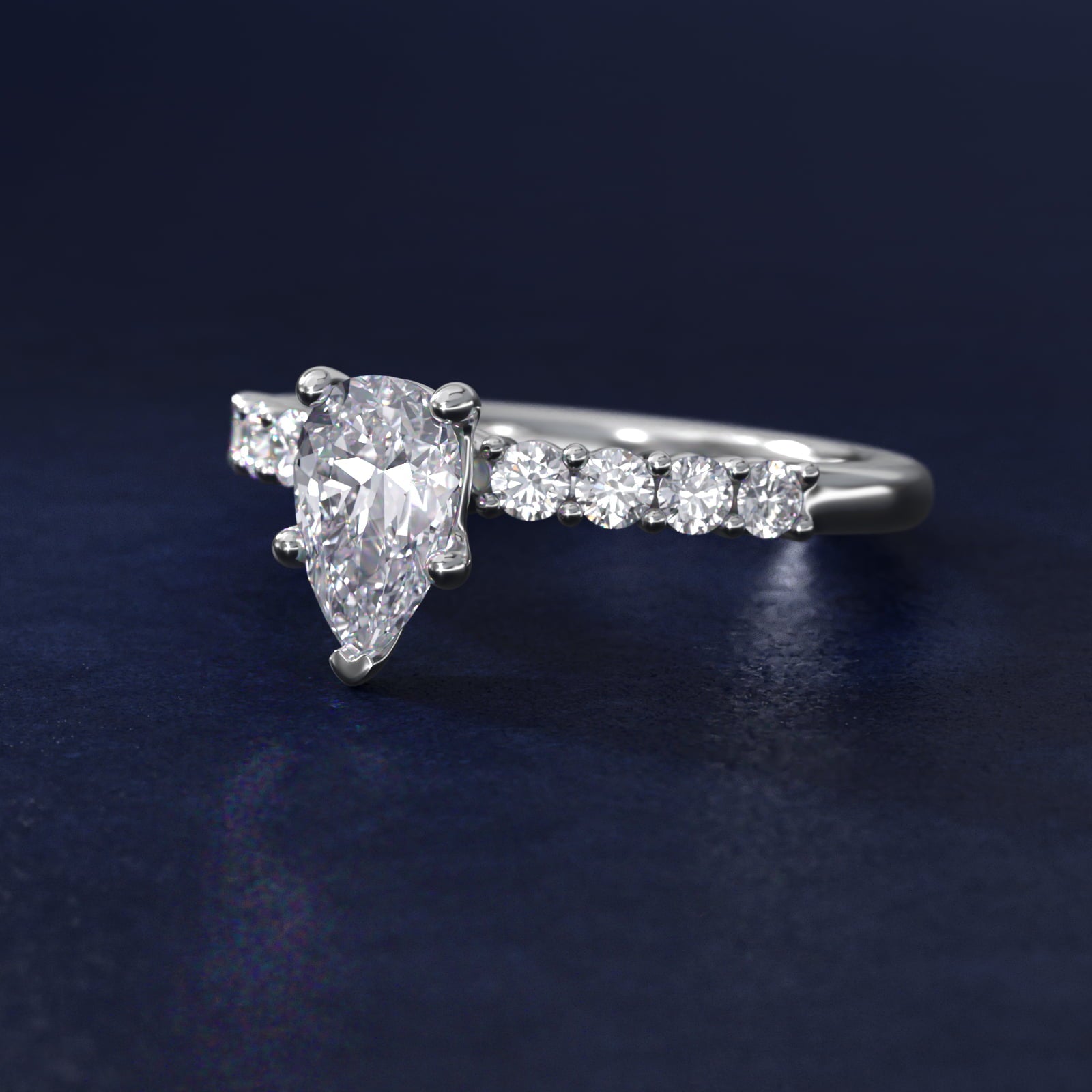 Prong Set Side Stone Diamond Engagement Ring In 14K White Gold By James Allen - Pear Center