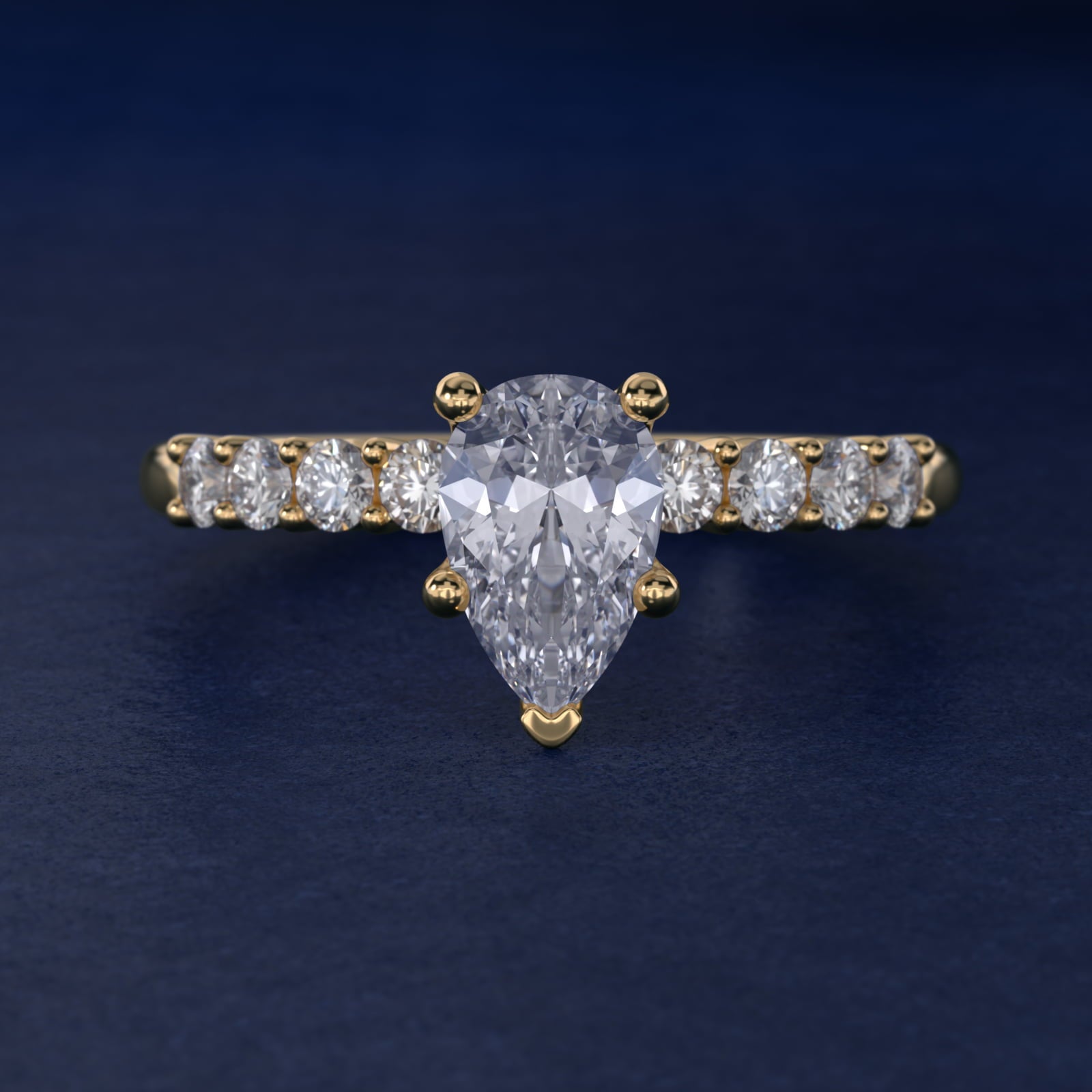 Prong Set Side Stone Diamond Engagement Ring In 14K Yellow Gold By James Allen - Pear Center