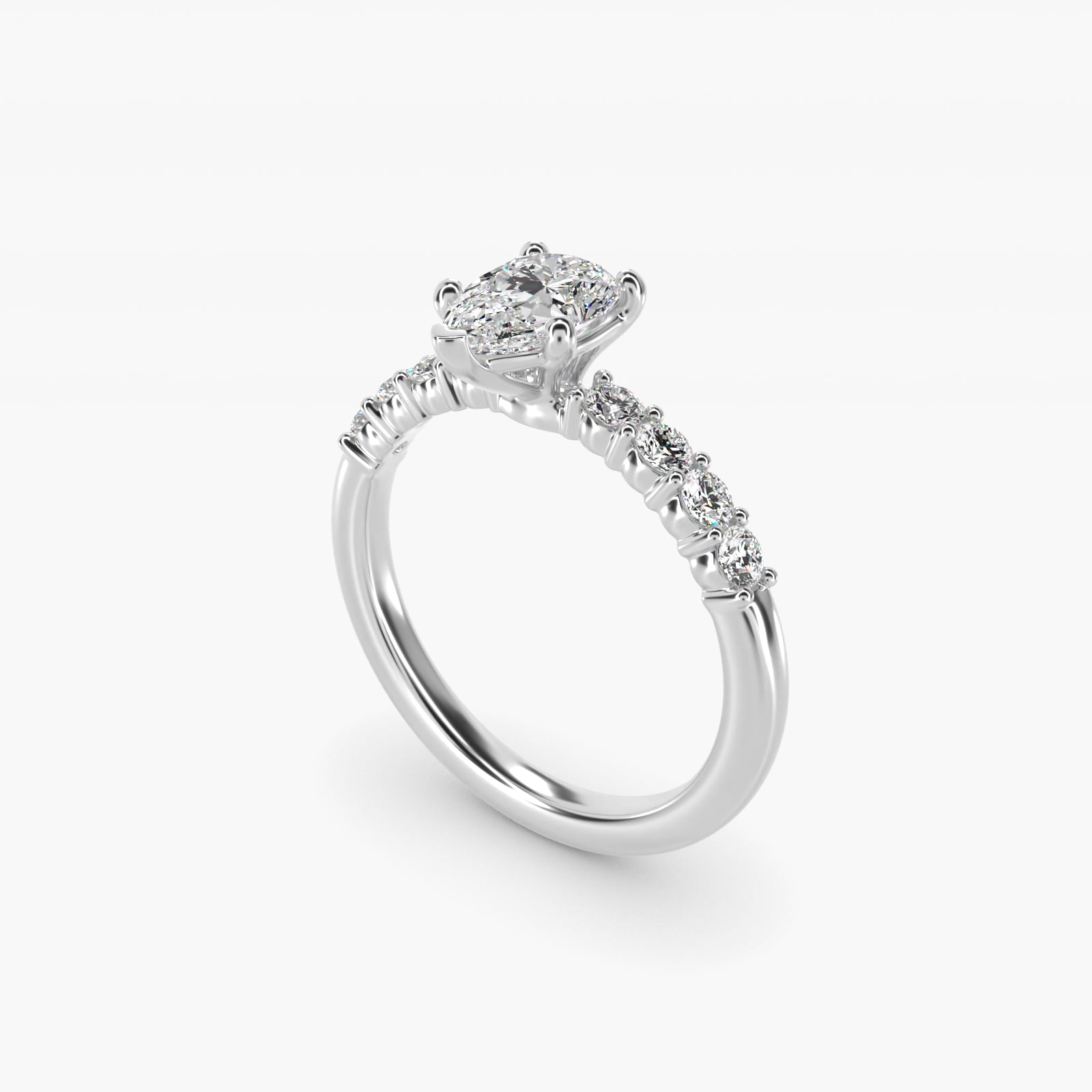 Prong Set Side Stone Diamond Engagement Ring In Platinum By James Allen - Pear Center