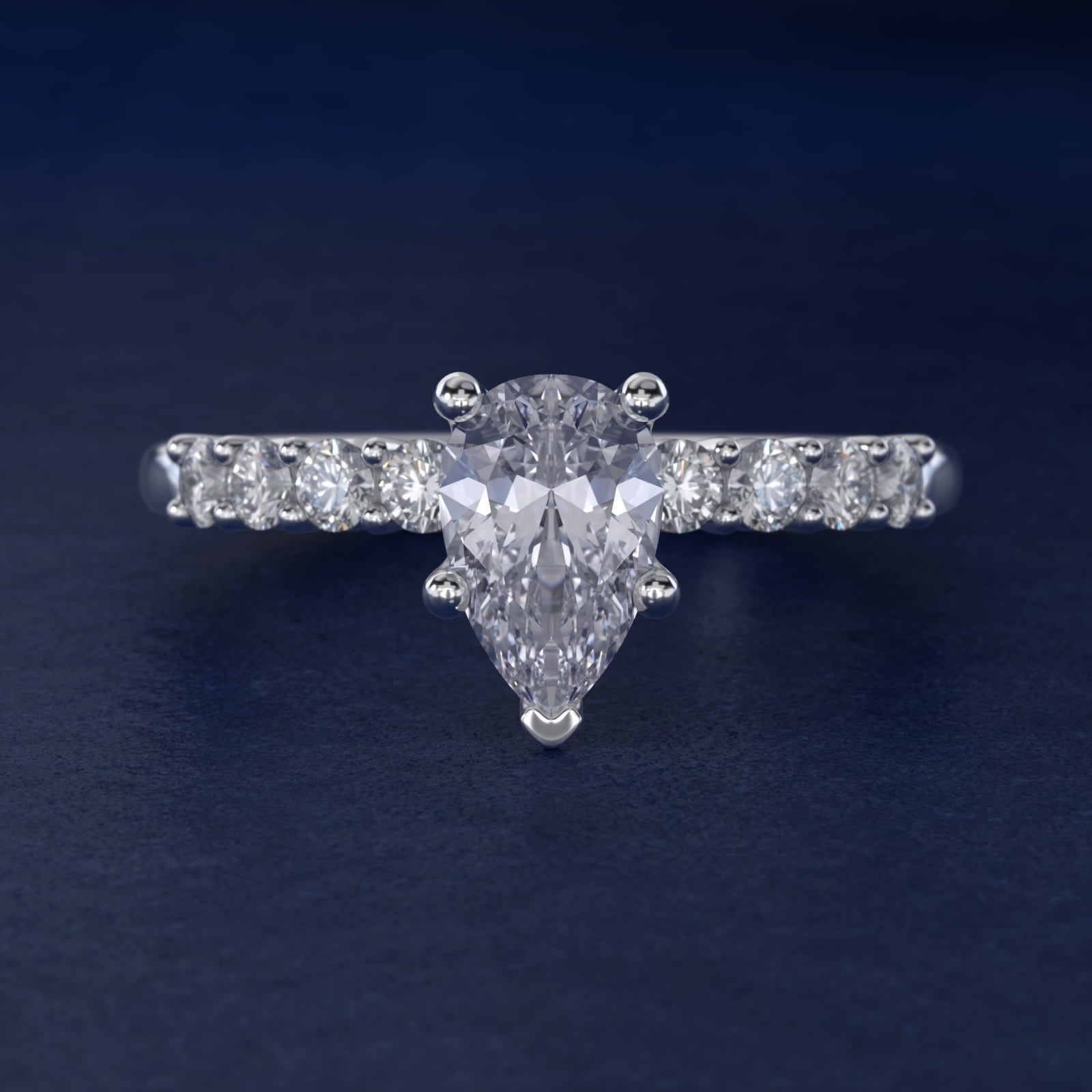 Prong Set Side Stone Diamond Engagement Ring In Platinum By James Allen - Pear Center
