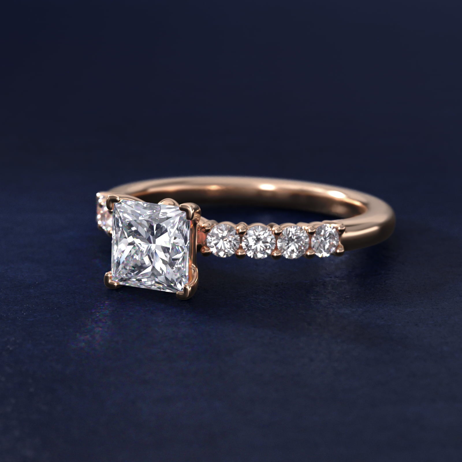 Prong Set Side Stone Diamond Engagement Ring In 14K Rose Gold By James Allen - Princess Center