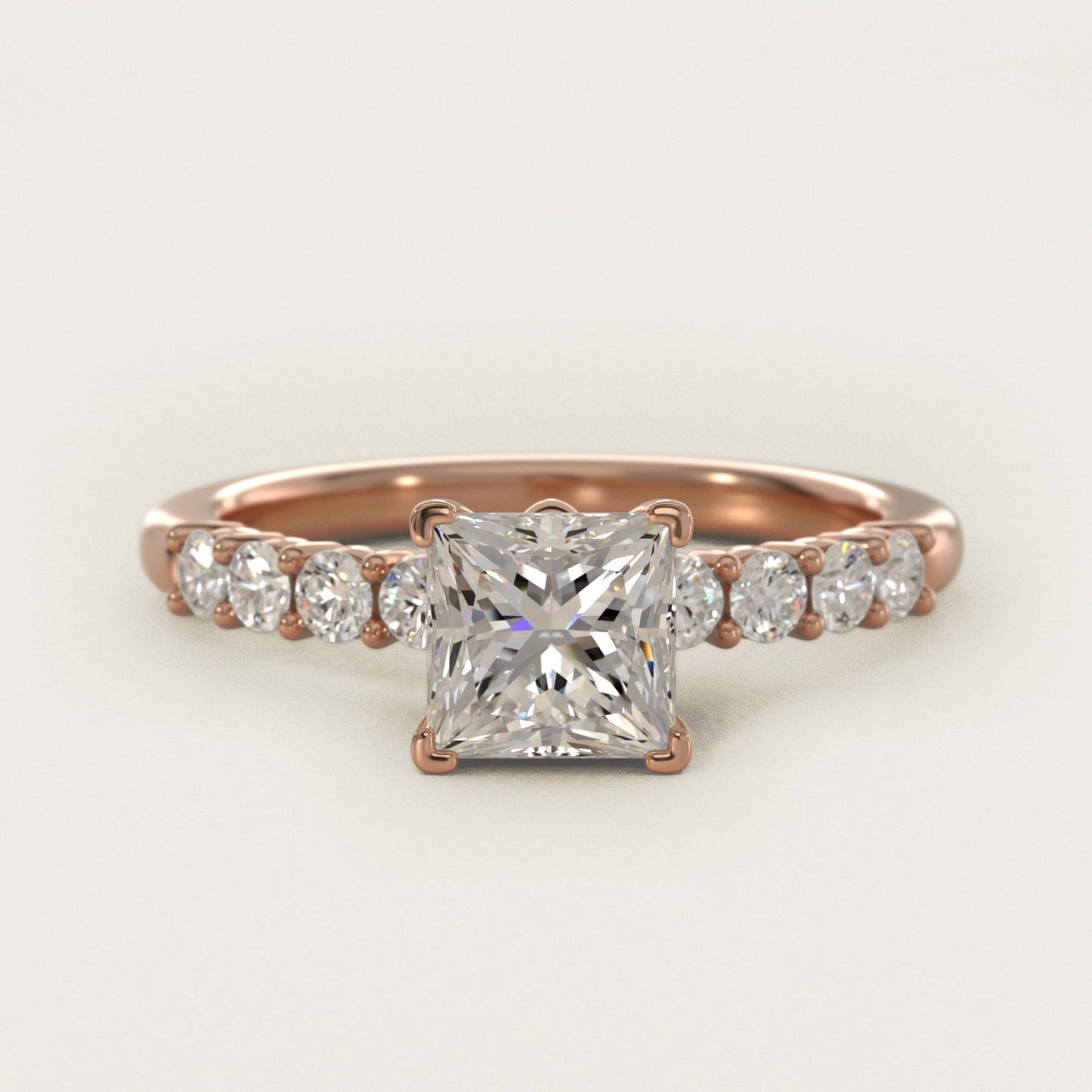 Prong Set Side Stone Diamond Engagement Ring In 14K Rose Gold By James Allen - Princess Center