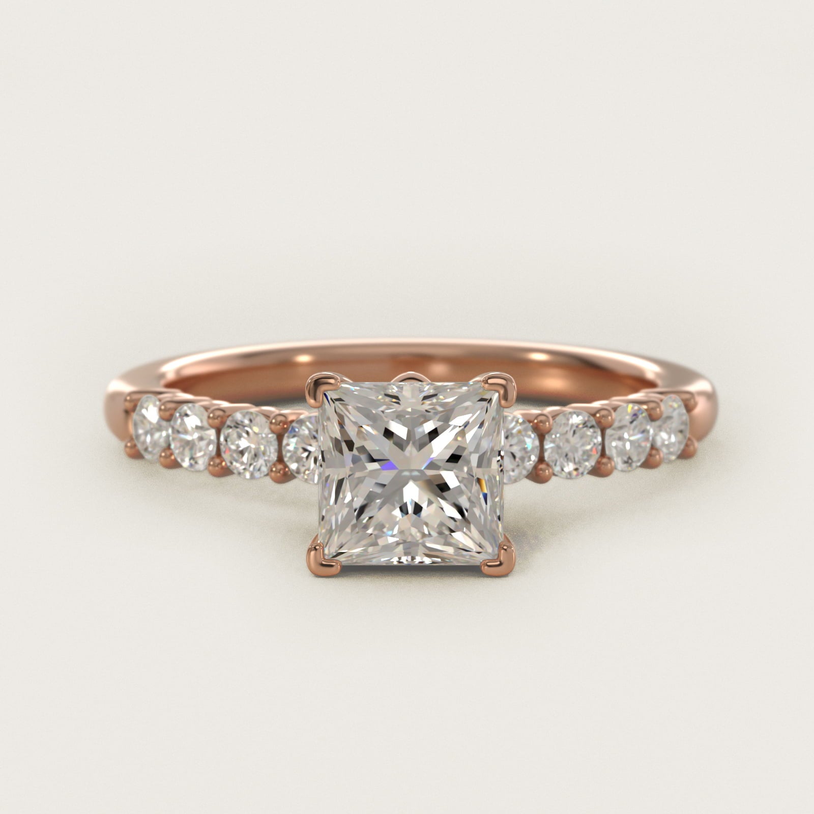 Prong Set Side Stone Diamond Engagement Ring In 14K Rose Gold By James Allen - Princess Center